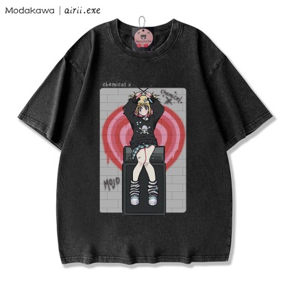 MODAKAWA X airii.exeケミカルガールレタープリント ヴィンテージウォッシュ加工100%綿ModakawaTシャツ - Black - 3XL - image 4