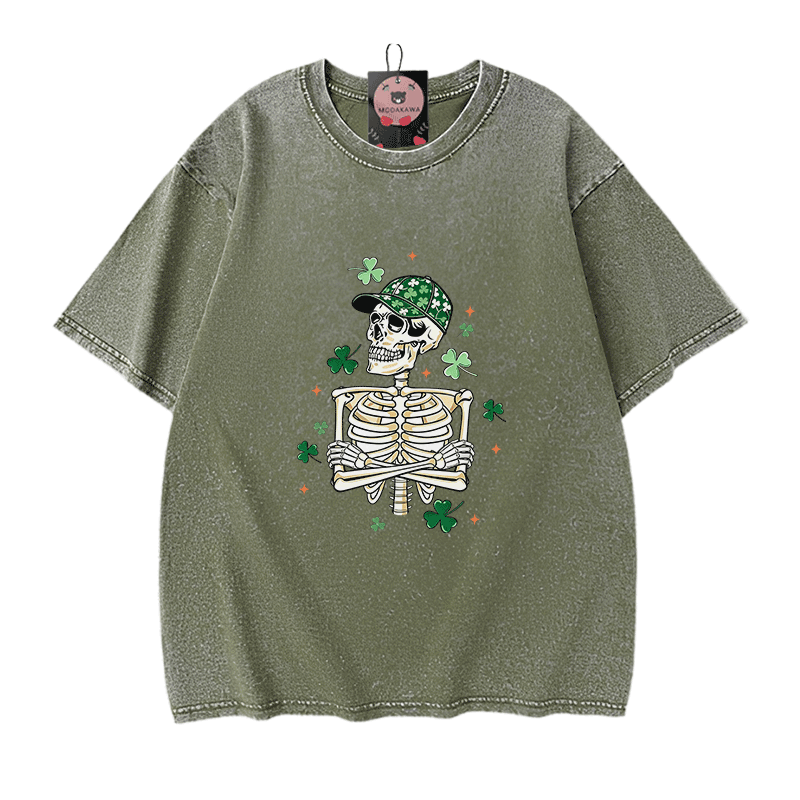 セント・パトリック・デー グラフィックModakawaヴィンテージ ウォッシュ加工100%綿Tシャツ - Green - 5XL - image 8