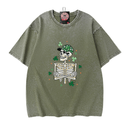 セント・パトリック・デー グラフィックModakawaヴィンテージ ウォッシュ加工100%綿Tシャツ - Green - 5XL - image 8