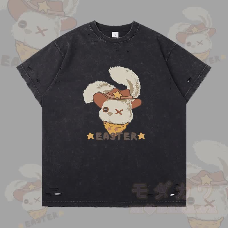 イースター カウボーイバニー グラフィックModakawaリップド Tシャツ - グレー - 2XL - image 3