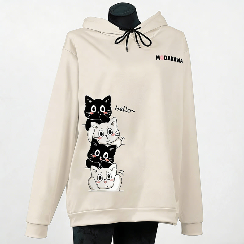 スタックキティレタープリントModakawaカワルーズパーカー - Apricot - 6XL - image 6