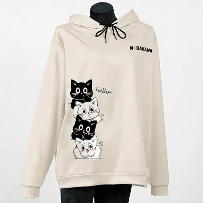 スタックキティレタープリントModakawaカワルーズパーカー - Apricot - 6XL - image 6