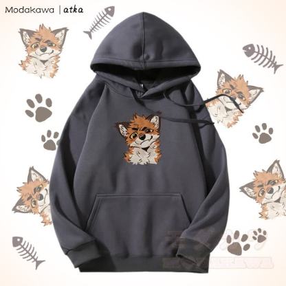 面白いキツネのグラフィックフリース裏地パーカー - ダークグレー - 5XL - image 8