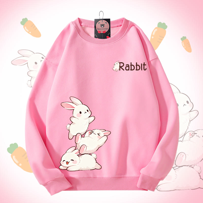 MODAKAWA 遊び心のあるウサギのグラフィック ユニセックス スウェットシャツ - Pink - 5XL - image 3