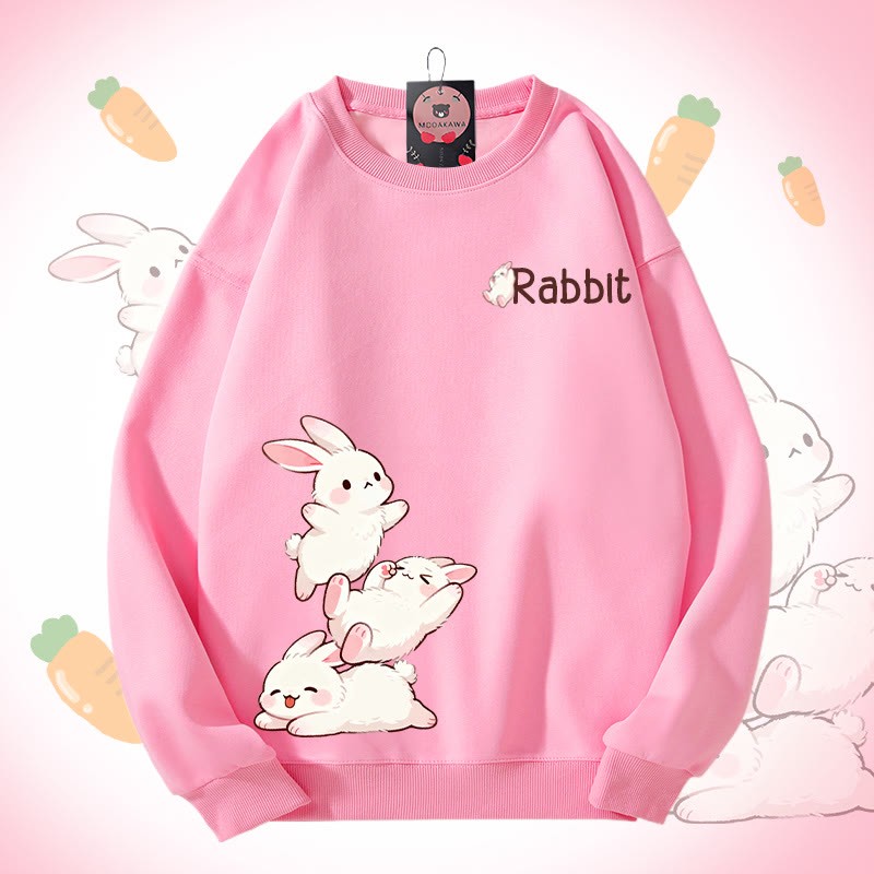MODAKAWA 遊び心のあるウサギのグラフィック ユニセックス スウェットシャツ - Pink - 5XL - image 3
