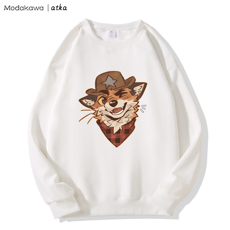MODAKAWA X atka カウボーイフォックスウィンキンググラフィックラウンドカラースウェットシャツ - White - 5XL - image 4