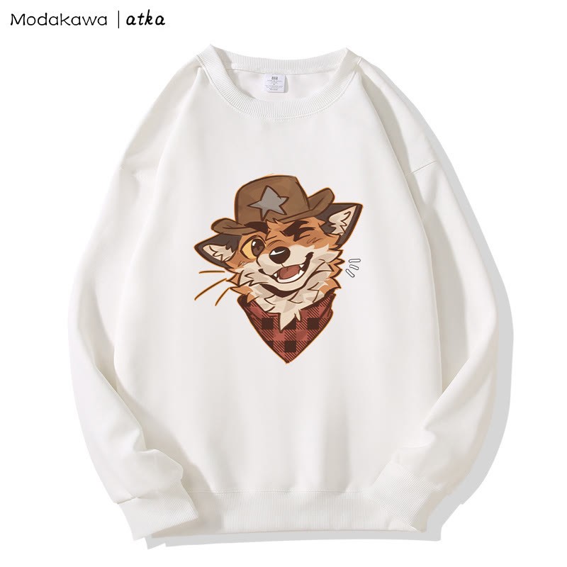 MODAKAWA X atka カウボーイフォックスウィンキンググラフィックラウンドカラースウェットシャツ - White - 5XL - image 4