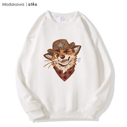 MODAKAWA X atka カウボーイフォックスウィンキンググラフィックラウンドカラースウェットシャツ - White - 5XL - image 4