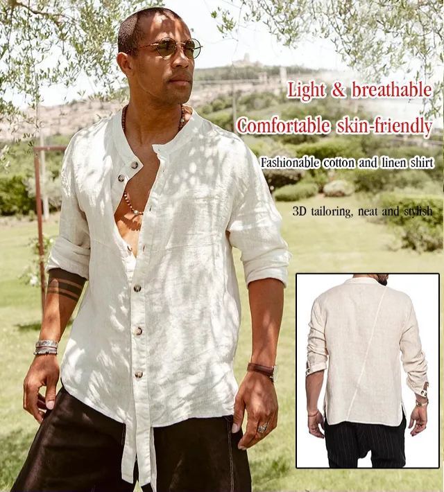 Cotton and linen fashion men‘s shirt