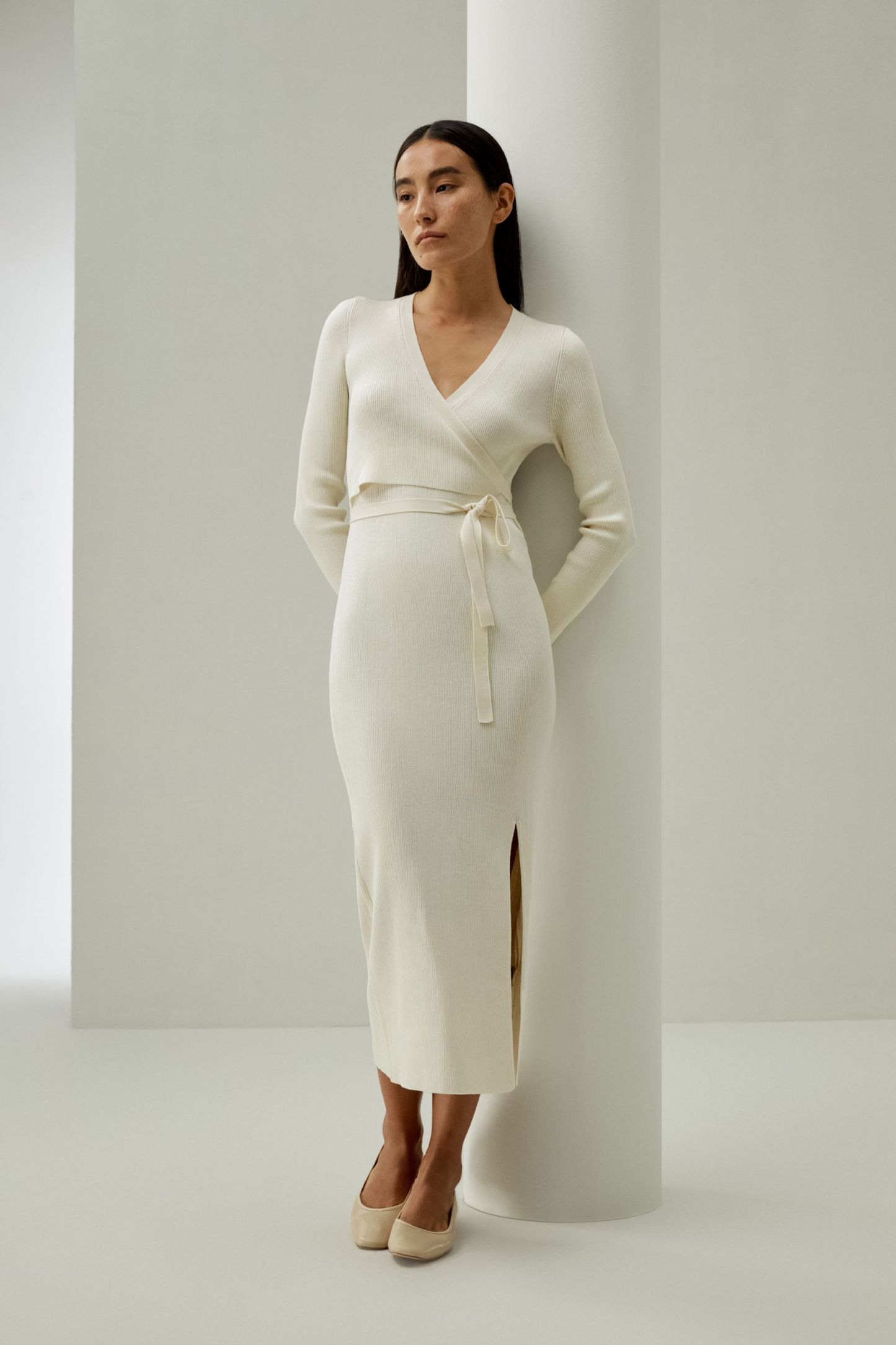 Elegant Wrap-Front Silk Knit Dress