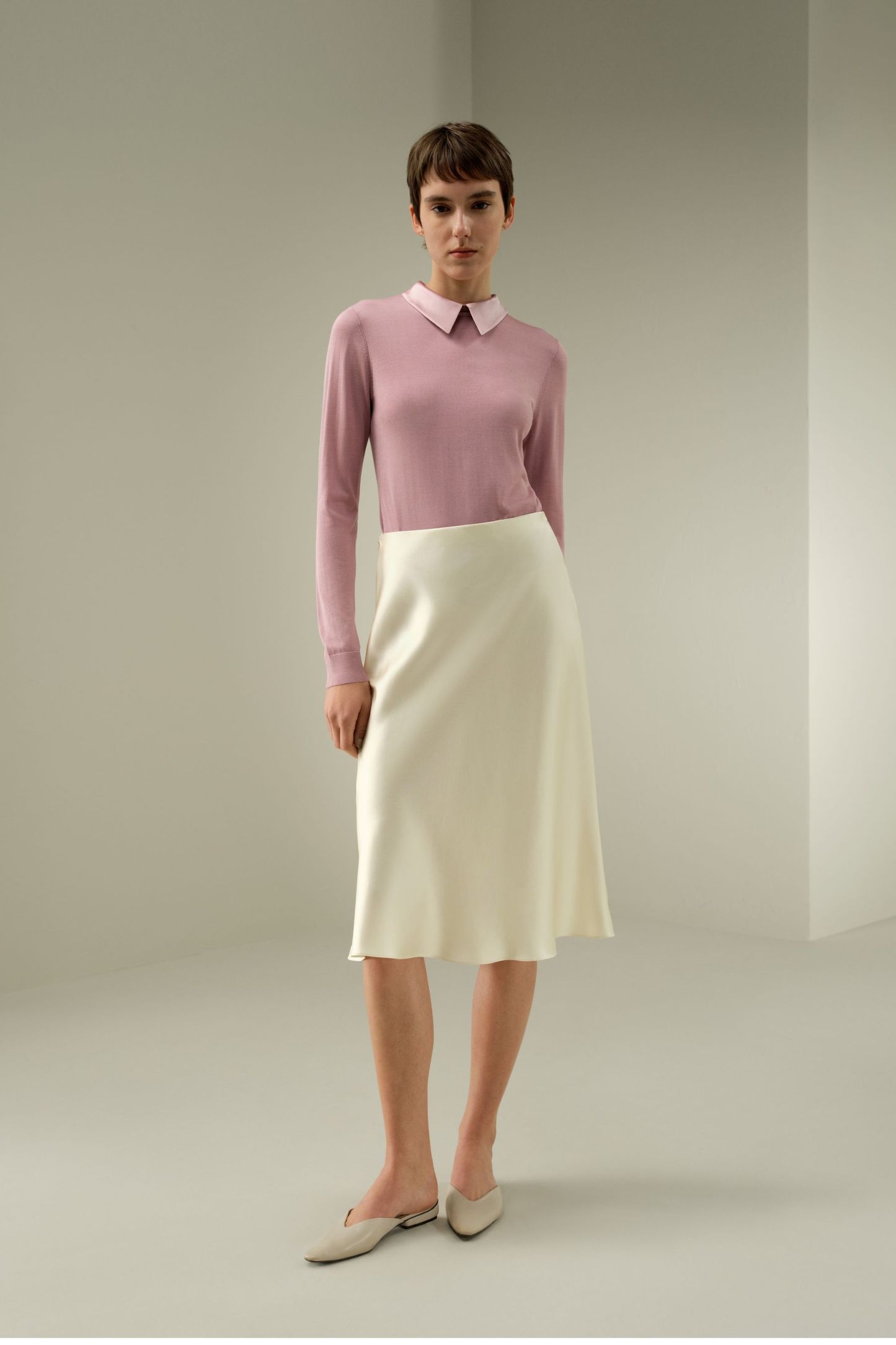 Mid Rise Silk Midi Skirt