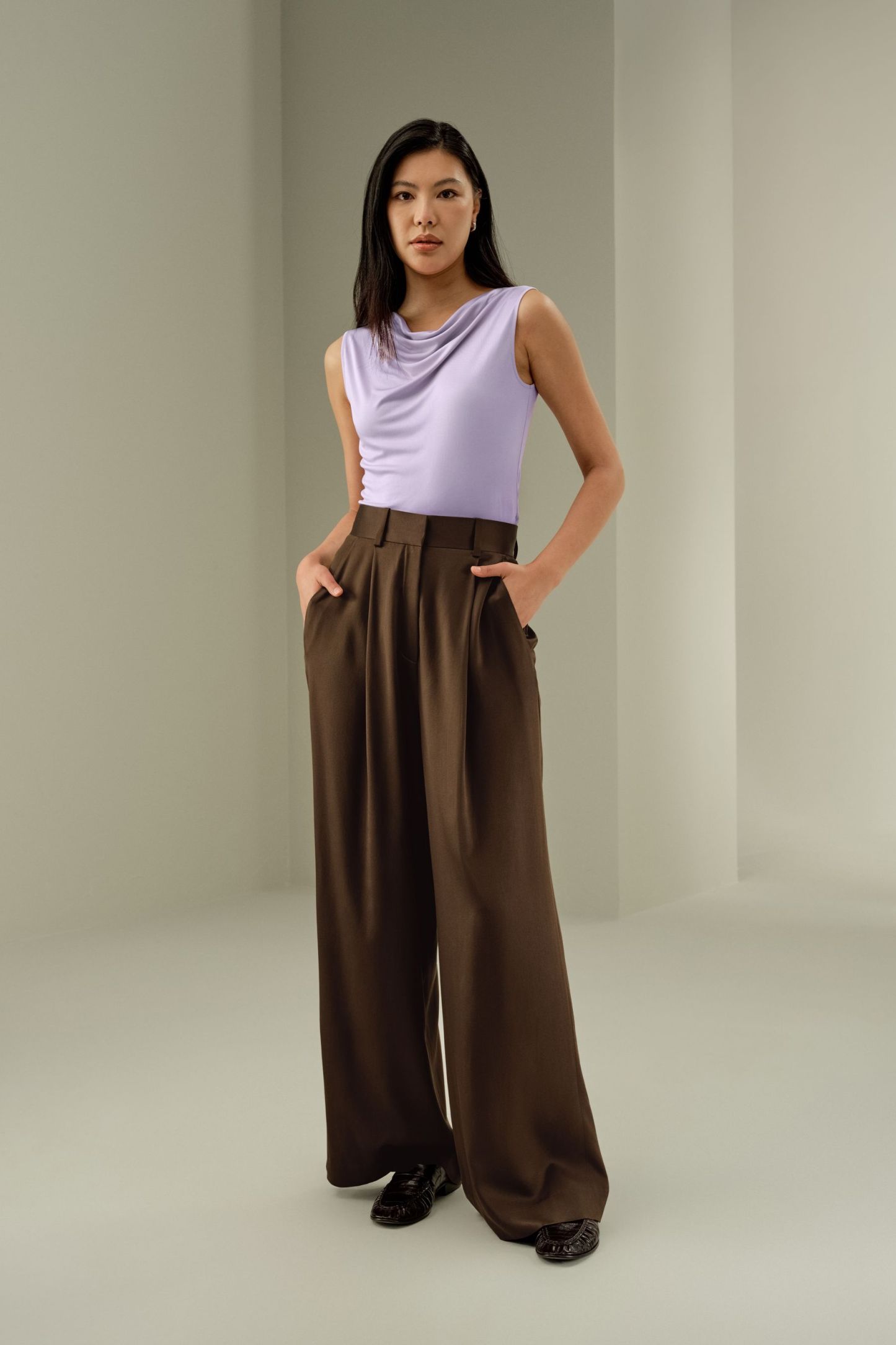 Silk Jersey Cowl-neck Sleeveless Top