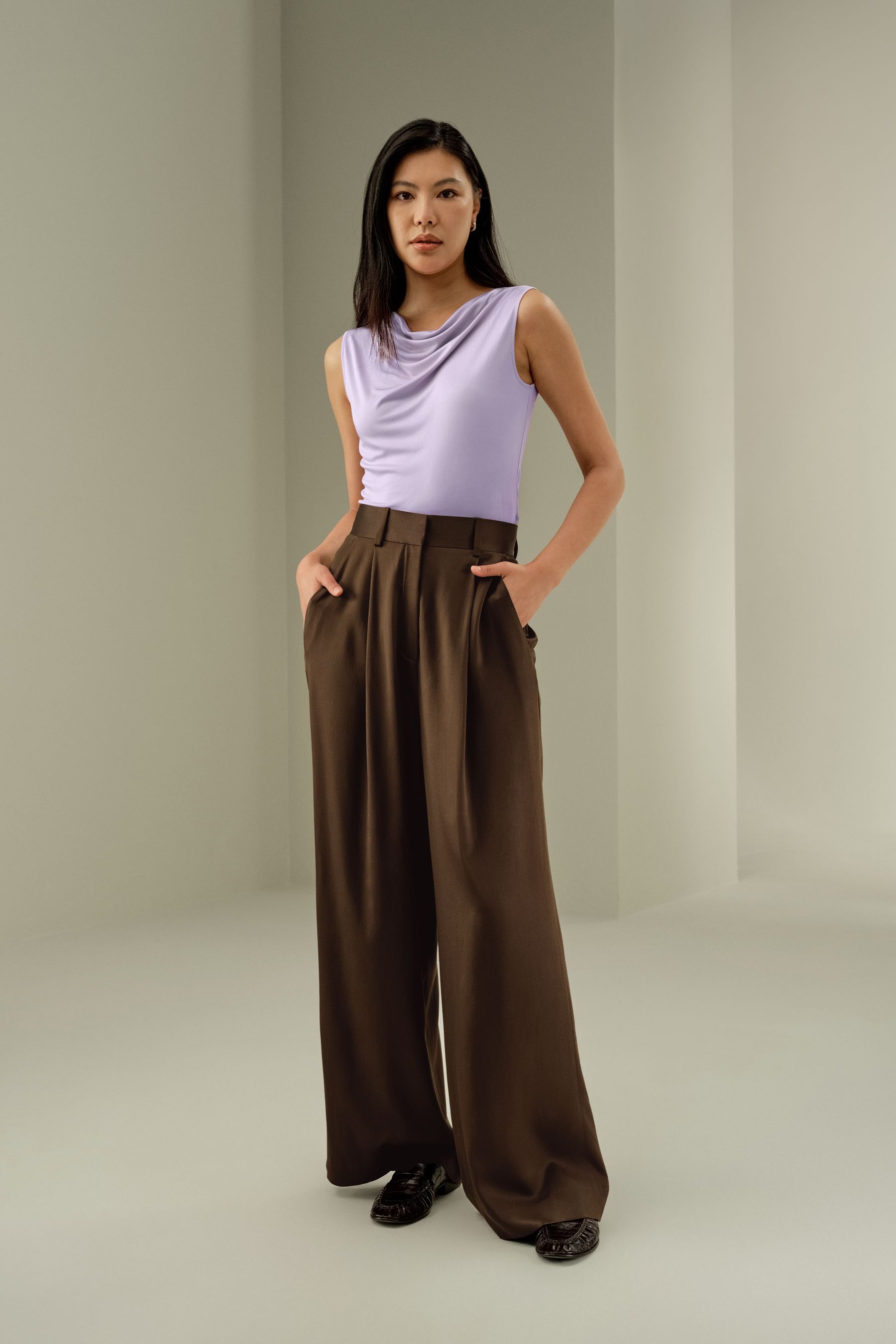 Silk Jersey Cowl-neck Sleeveless Top