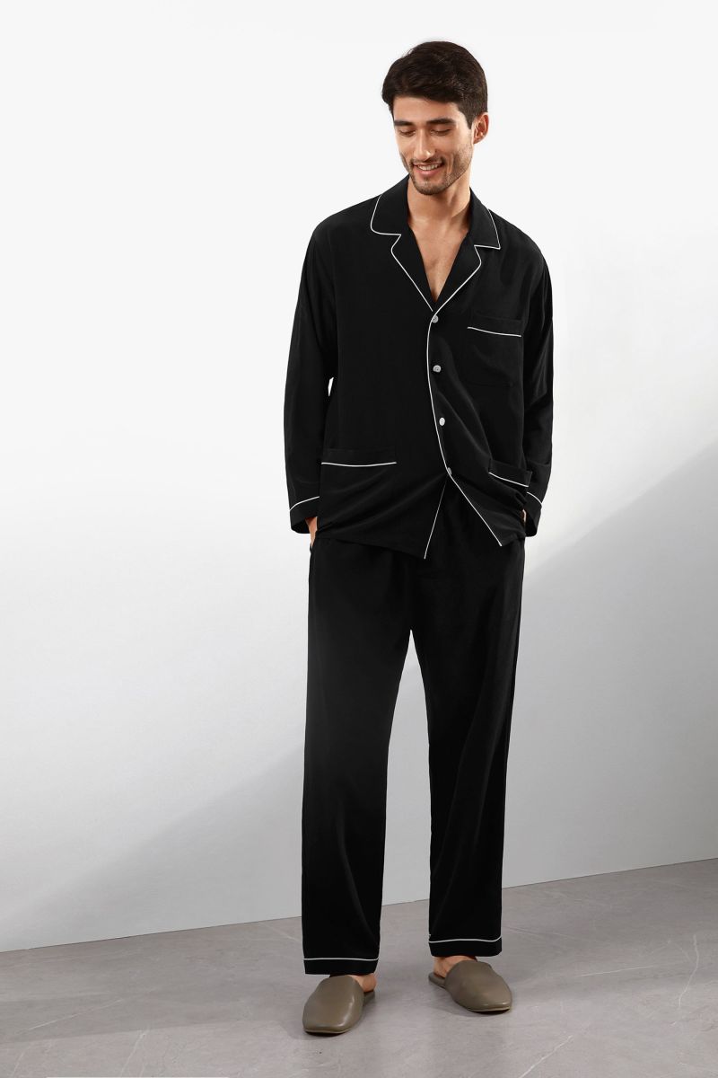 Silk Pajamas Set With Lapel Collar