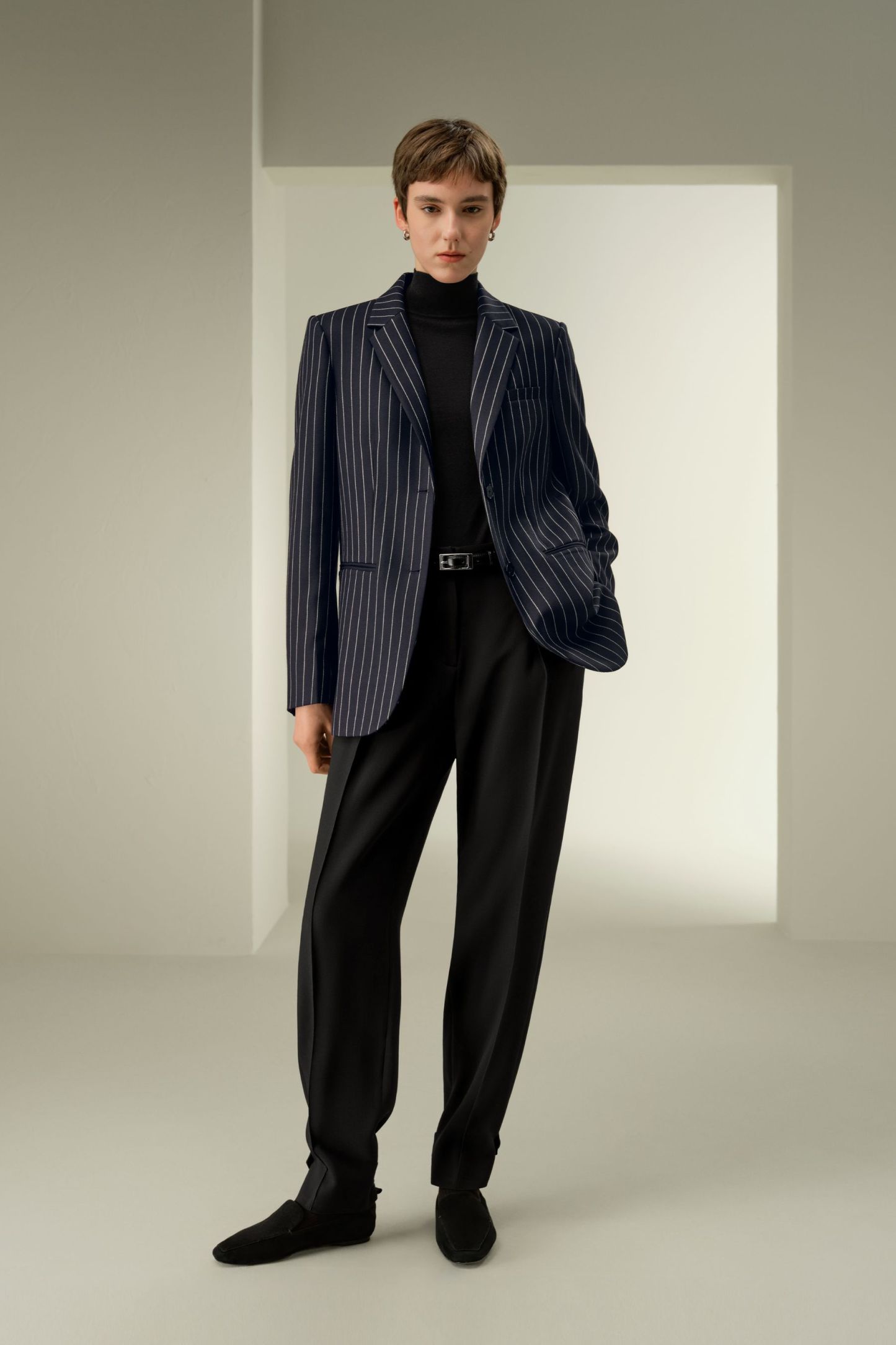 Single Breasted Striped Suit Jacket