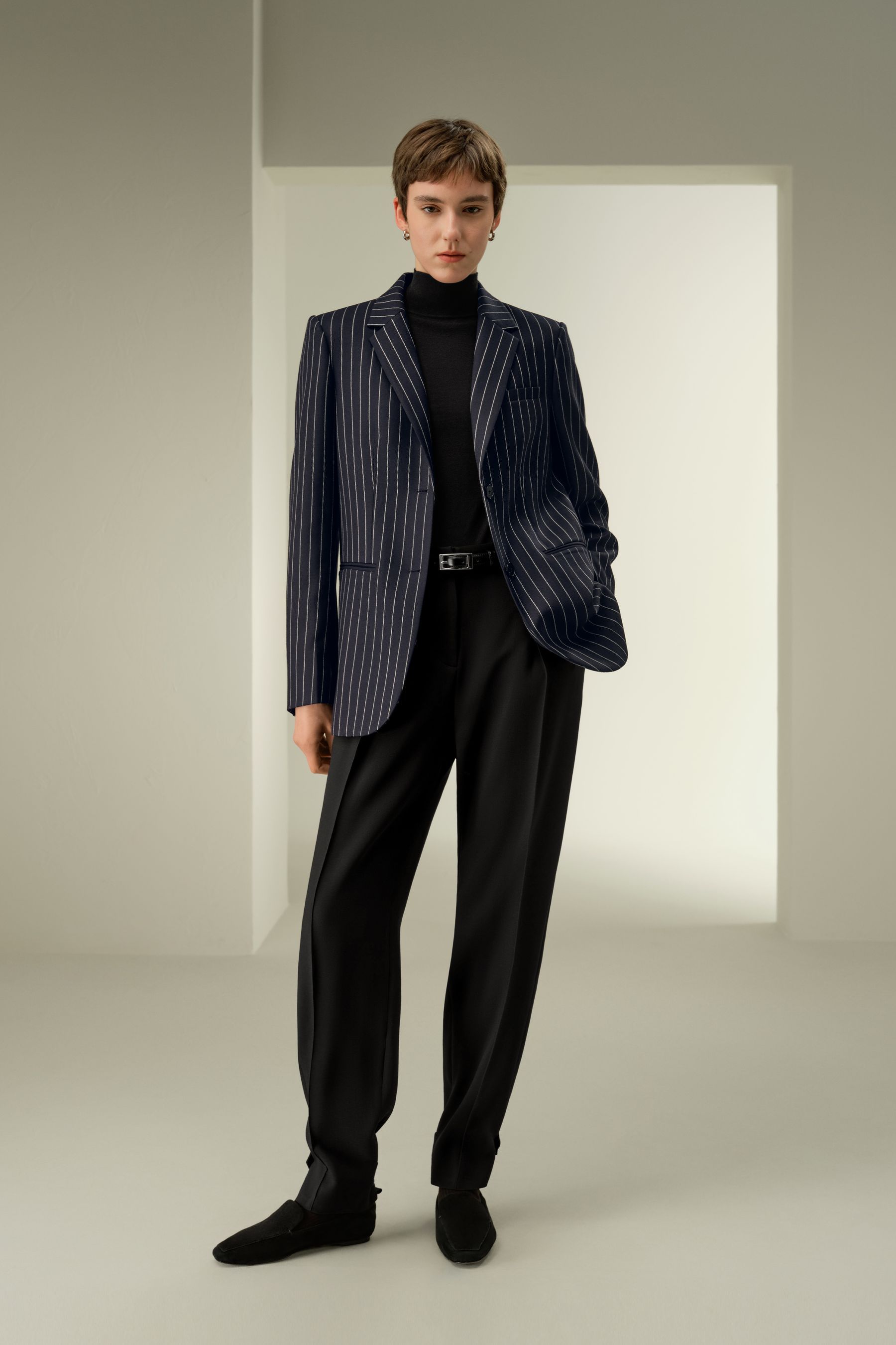 Single Breasted Striped Suit Jacket