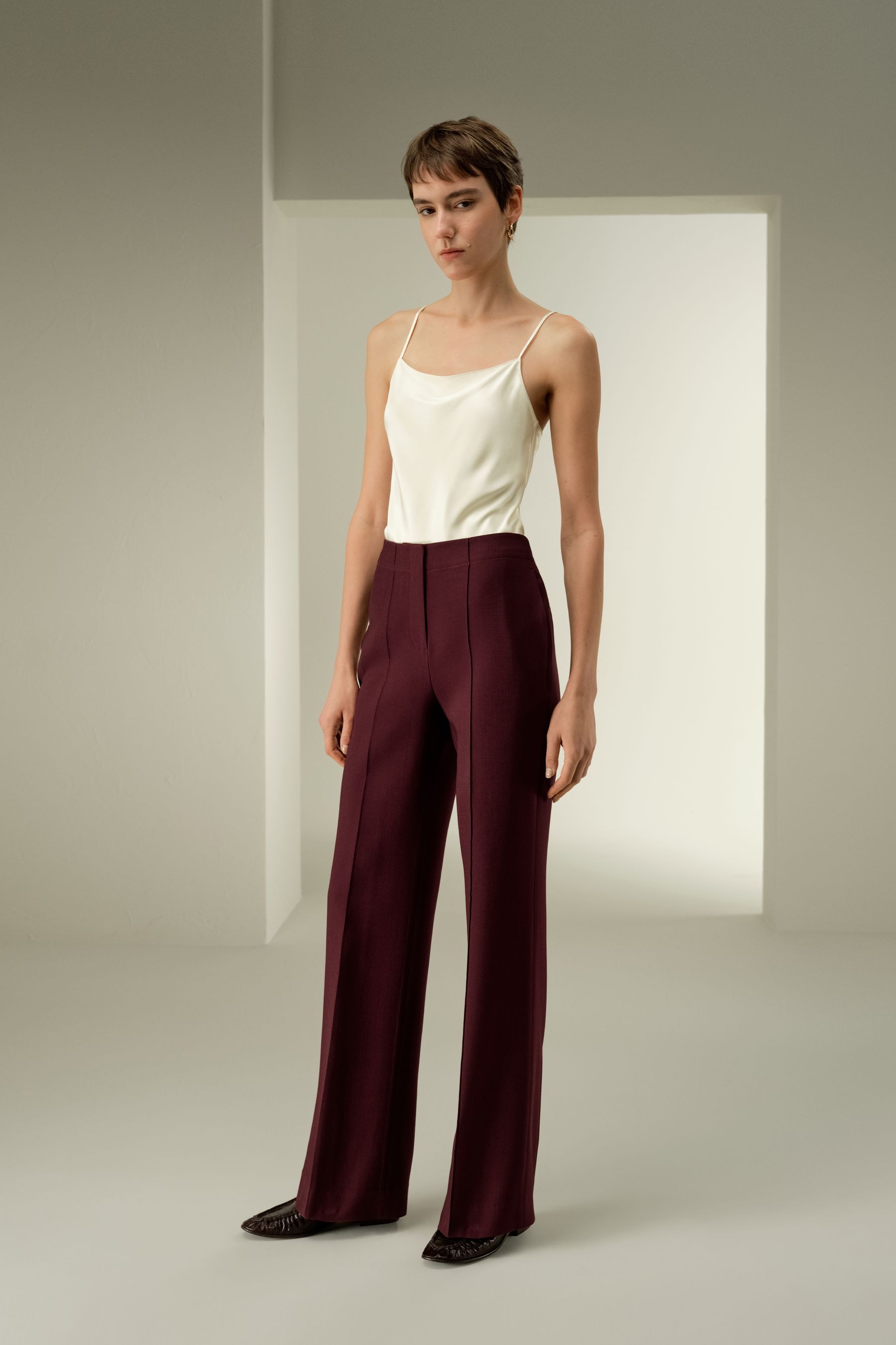 Silk-Wool Twill Flare Pants