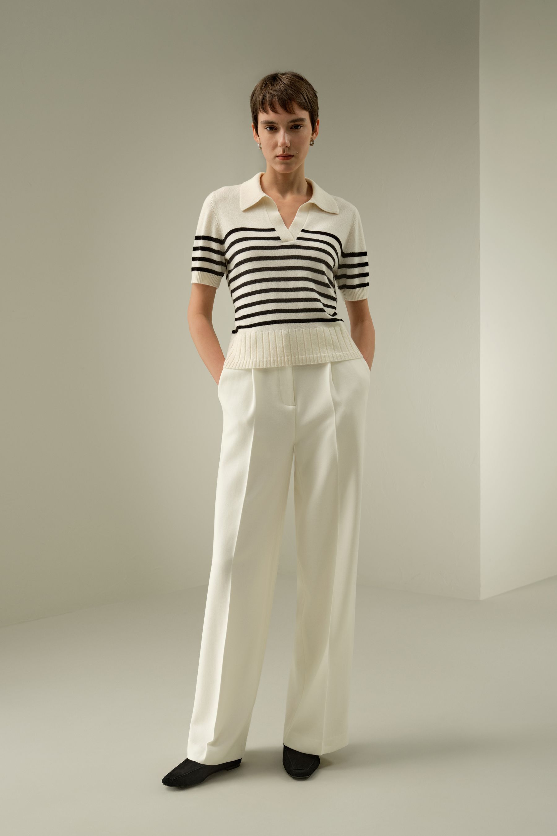 Striped Cashmere Polo Sweater