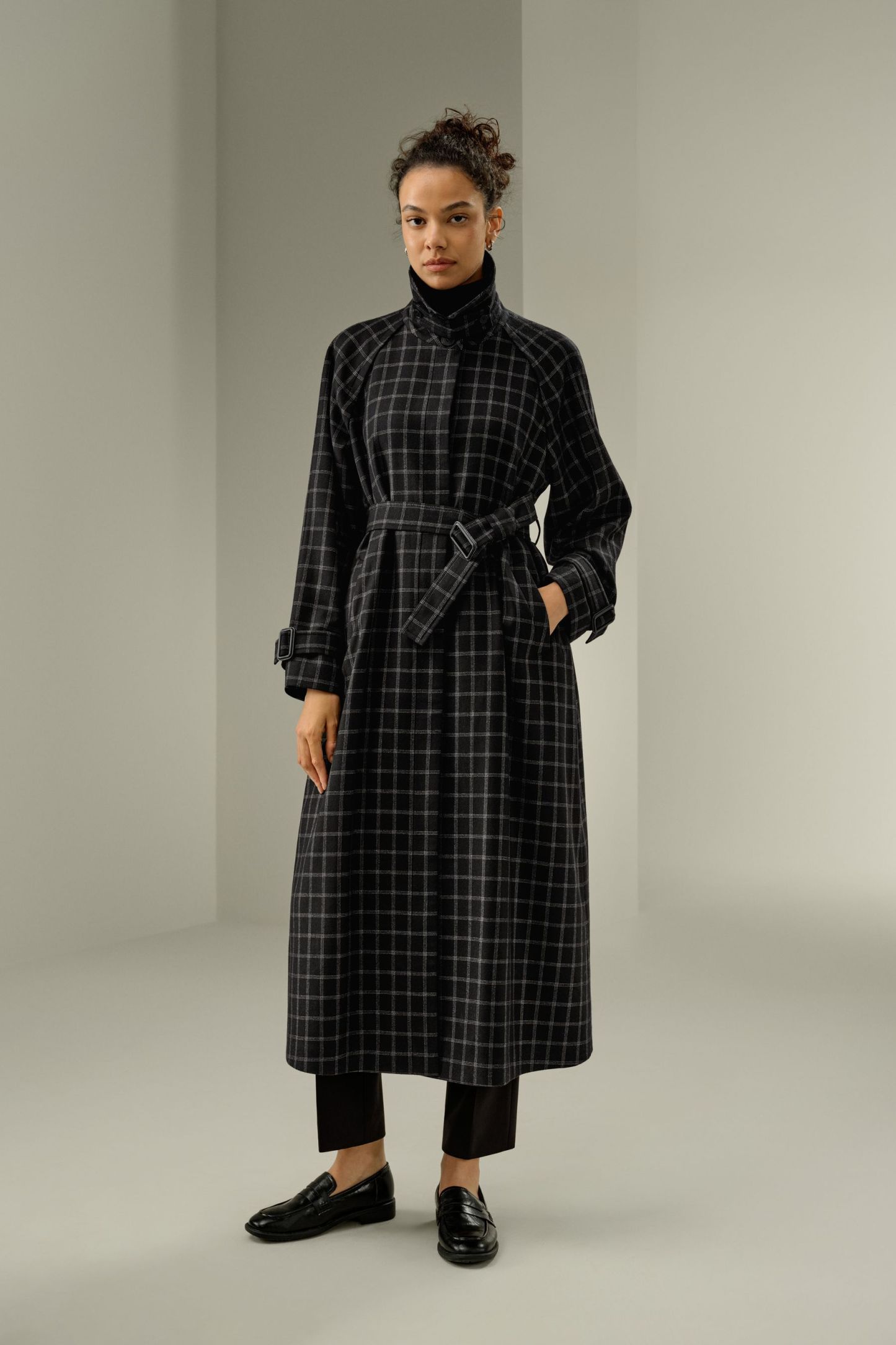 Classic Silk-Wool Windowpane Coat