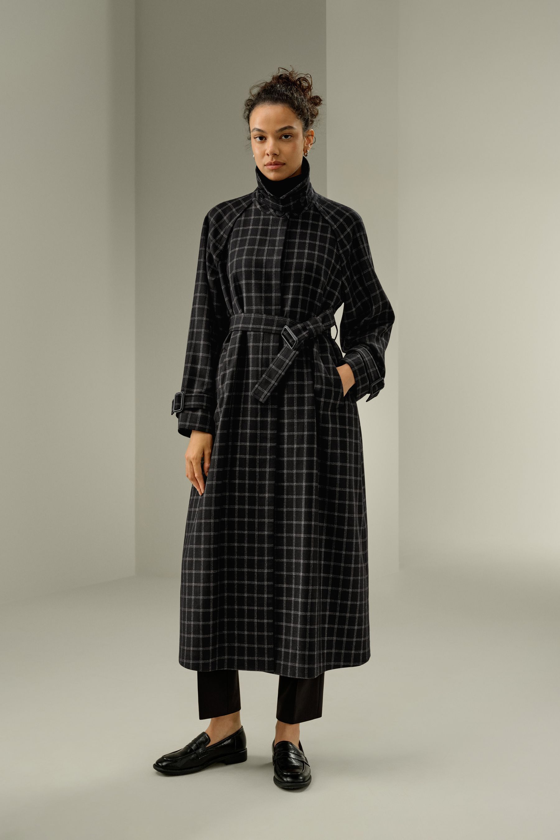 Classic Silk-Wool Windowpane Coat