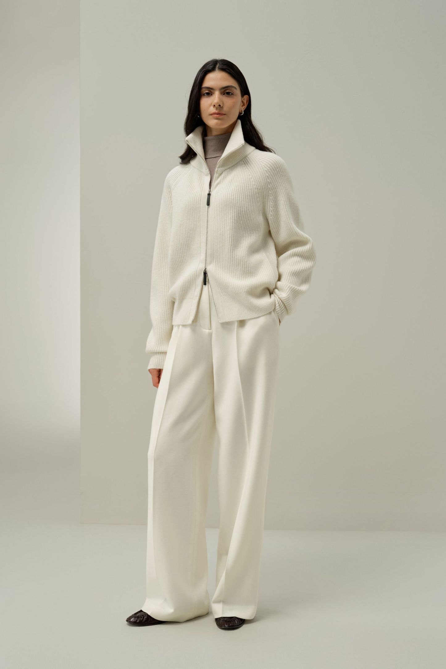 Ribbed-knit Turtleneck Zip Cardigan