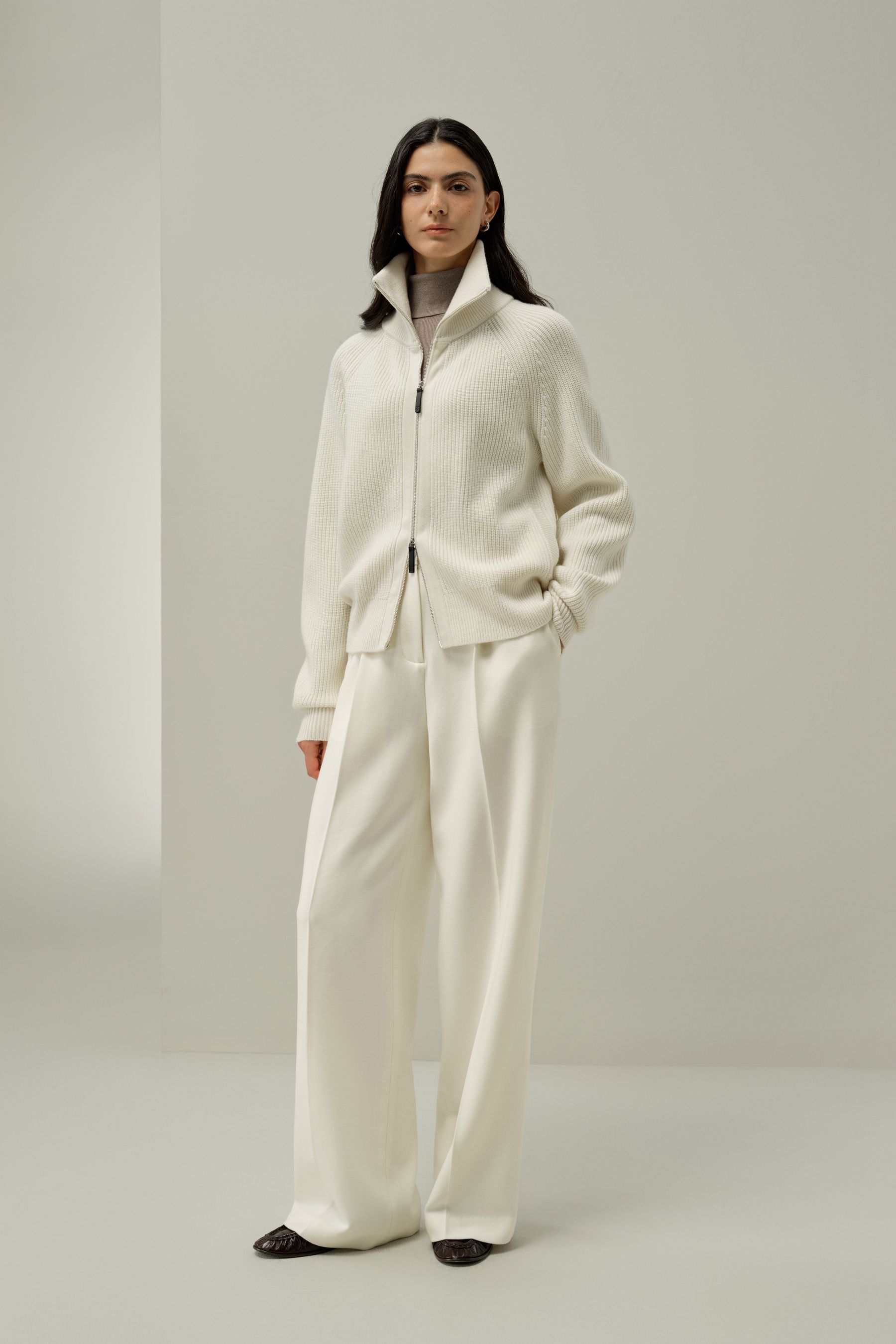 Ribbed-knit Turtleneck Zip Cardigan