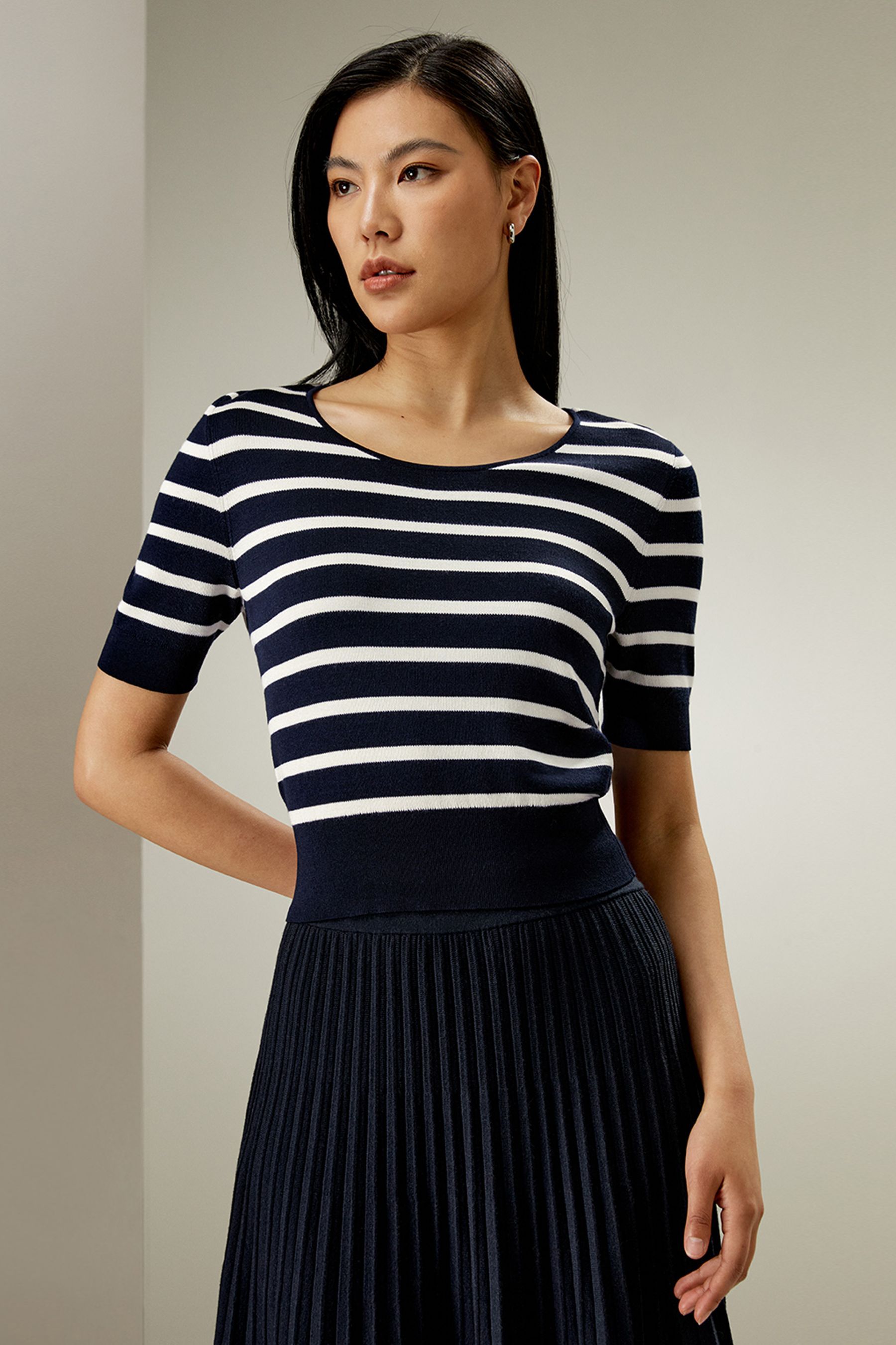 Silk Striped Cropped Knit Top