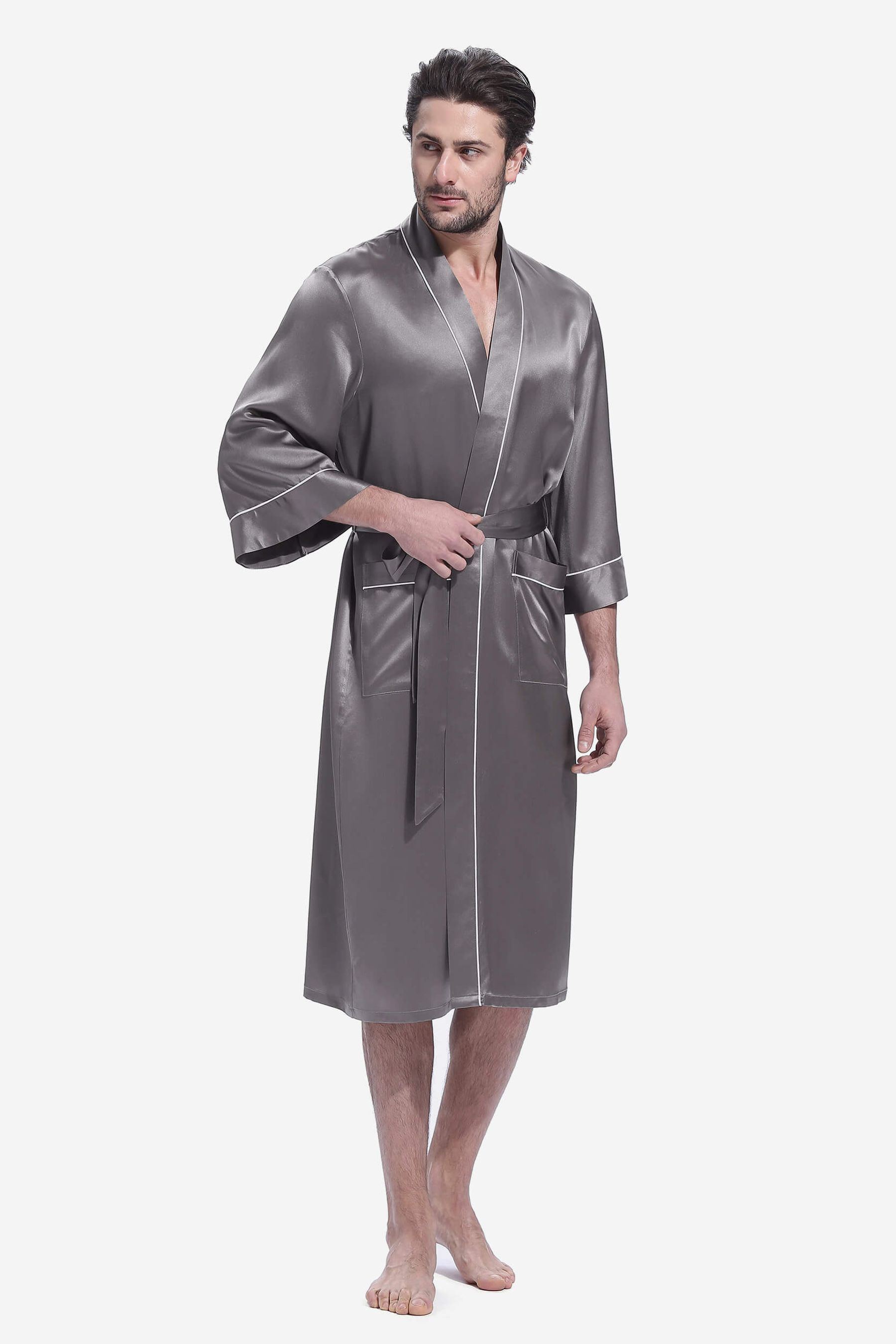 Kimono Silk Robe with Piping
