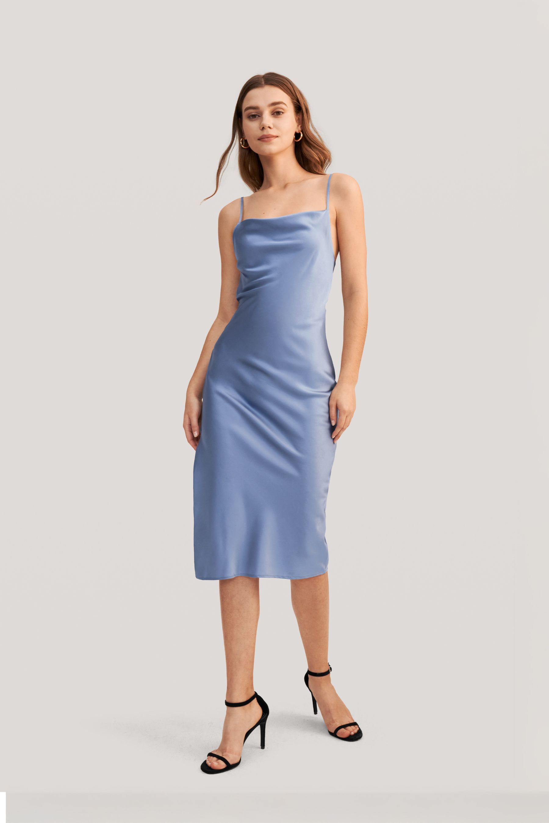 Elegant Alluring Cowl Neck Silk Dress