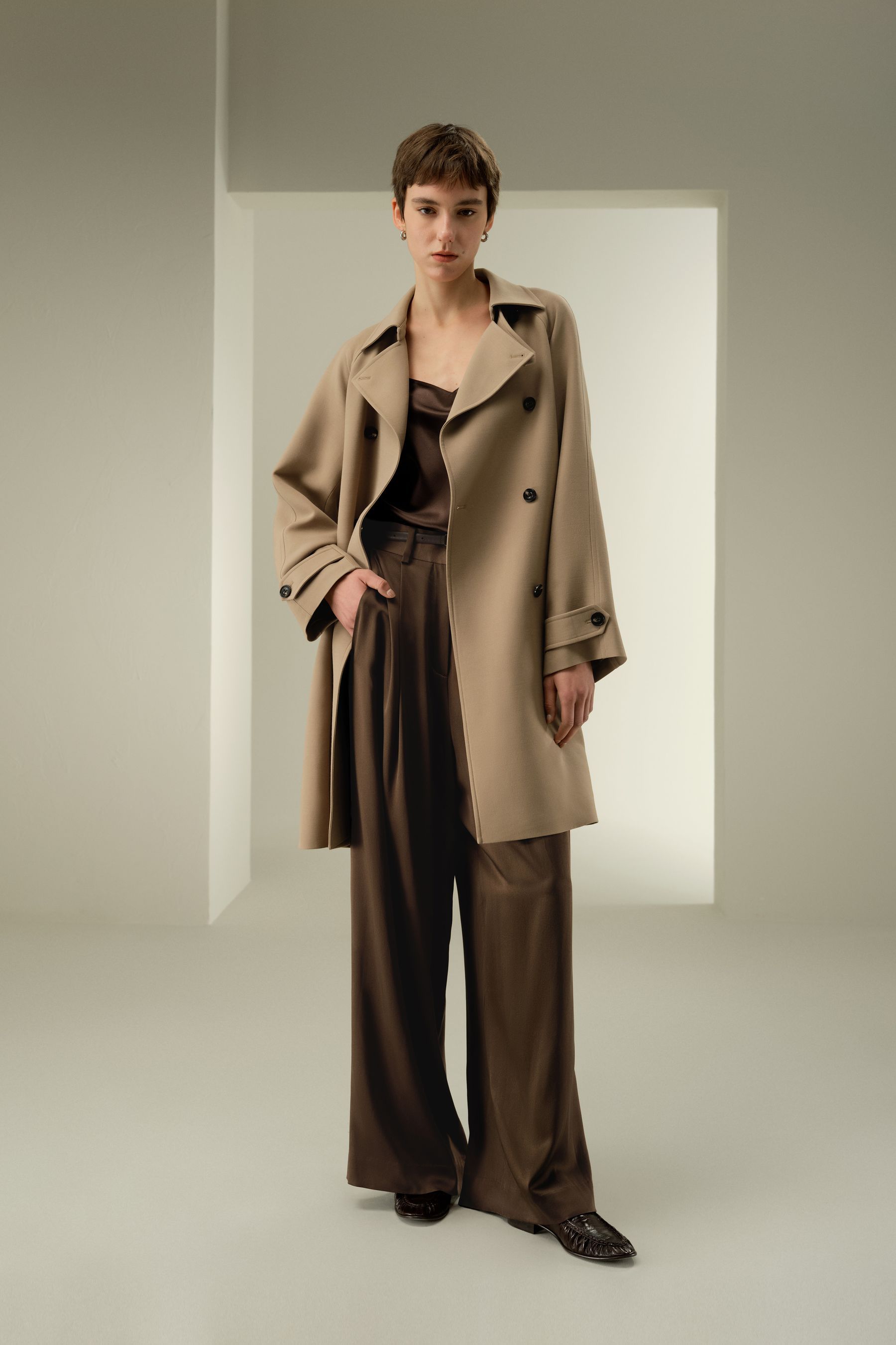 Double-Breasted Silk-Blend Belt Coat