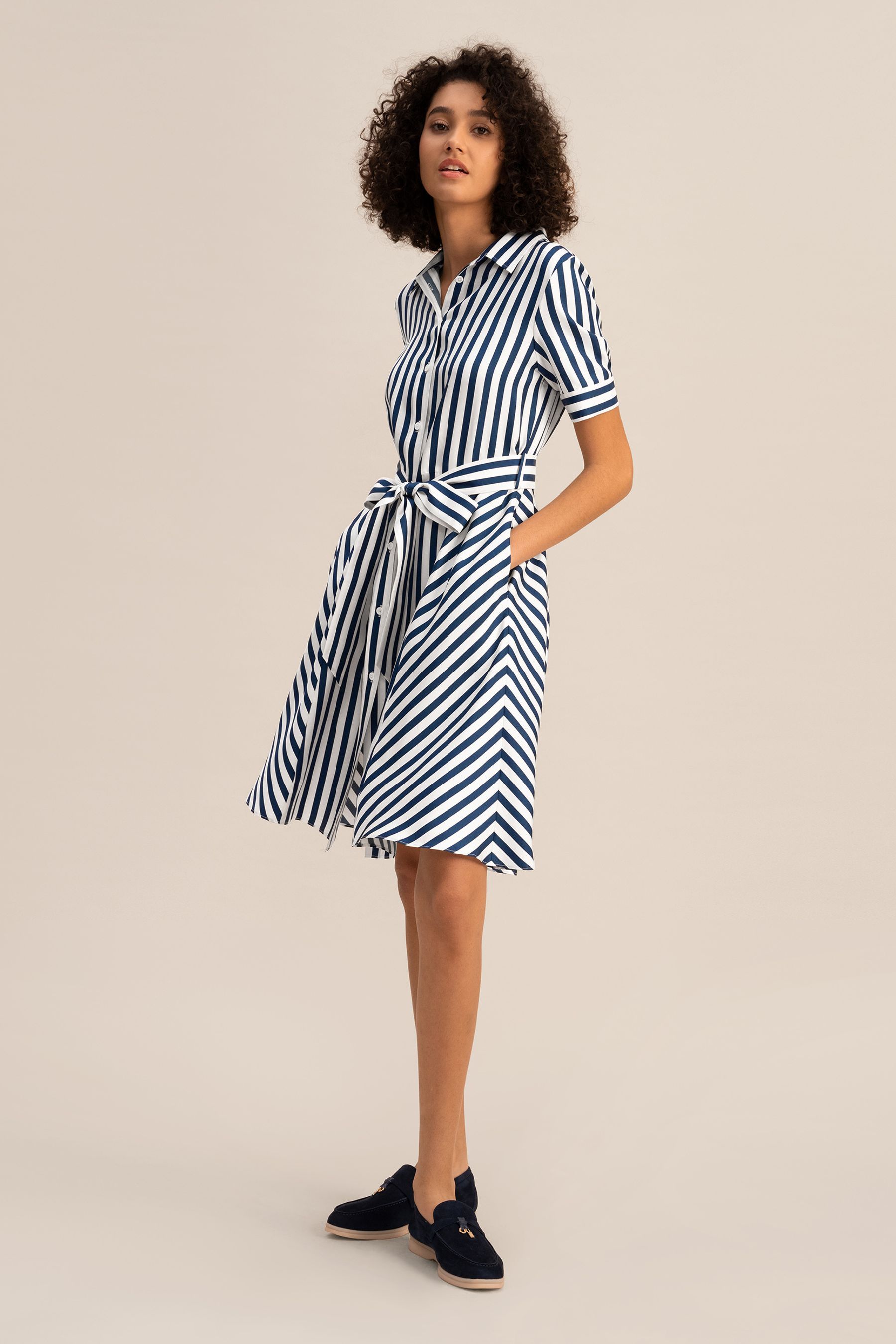 Amalfi Stripe Silk Shirtdress with Belt