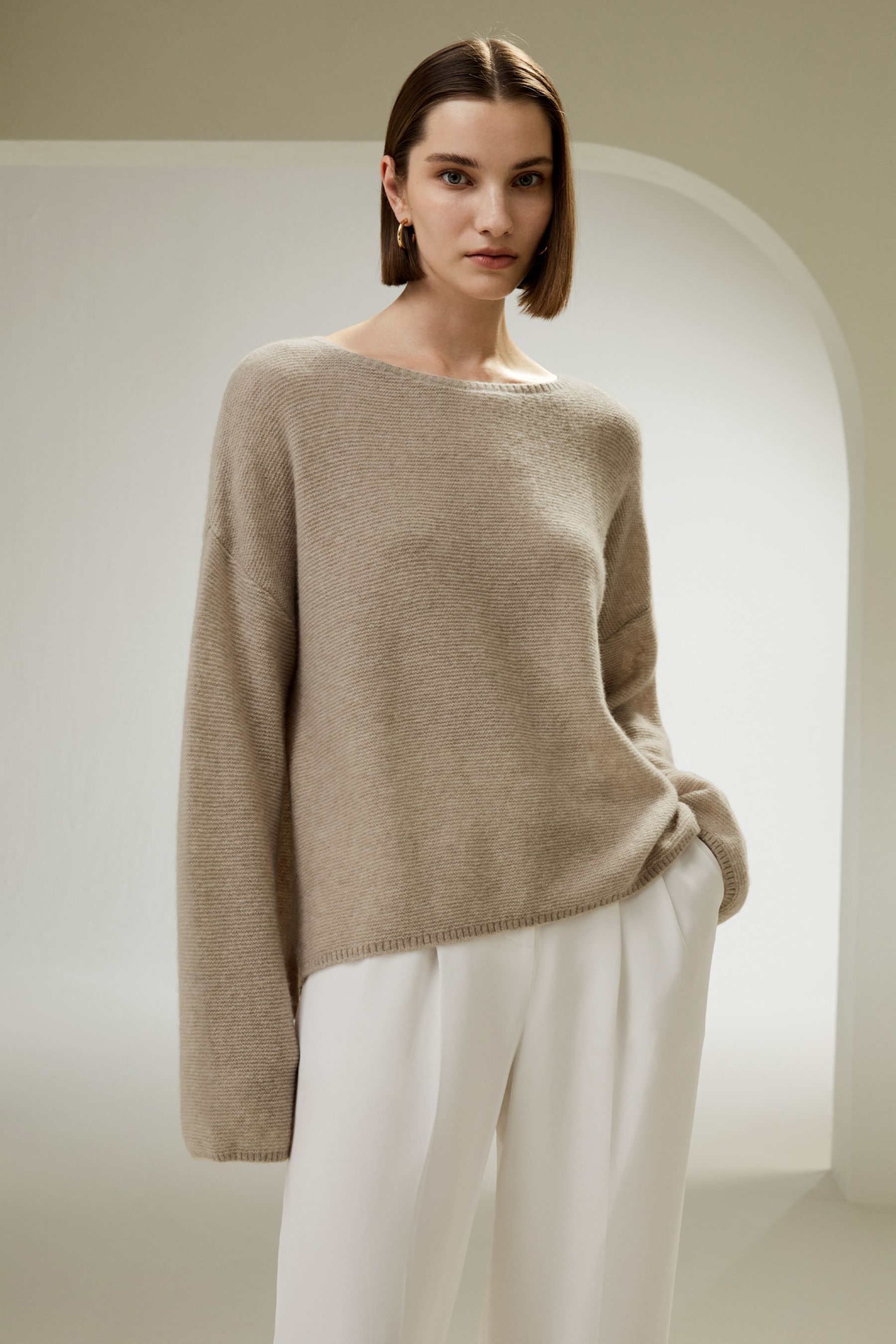 Relaxed Fit Drop-Shoulder Silk Cashmere Blend Sweatshirt