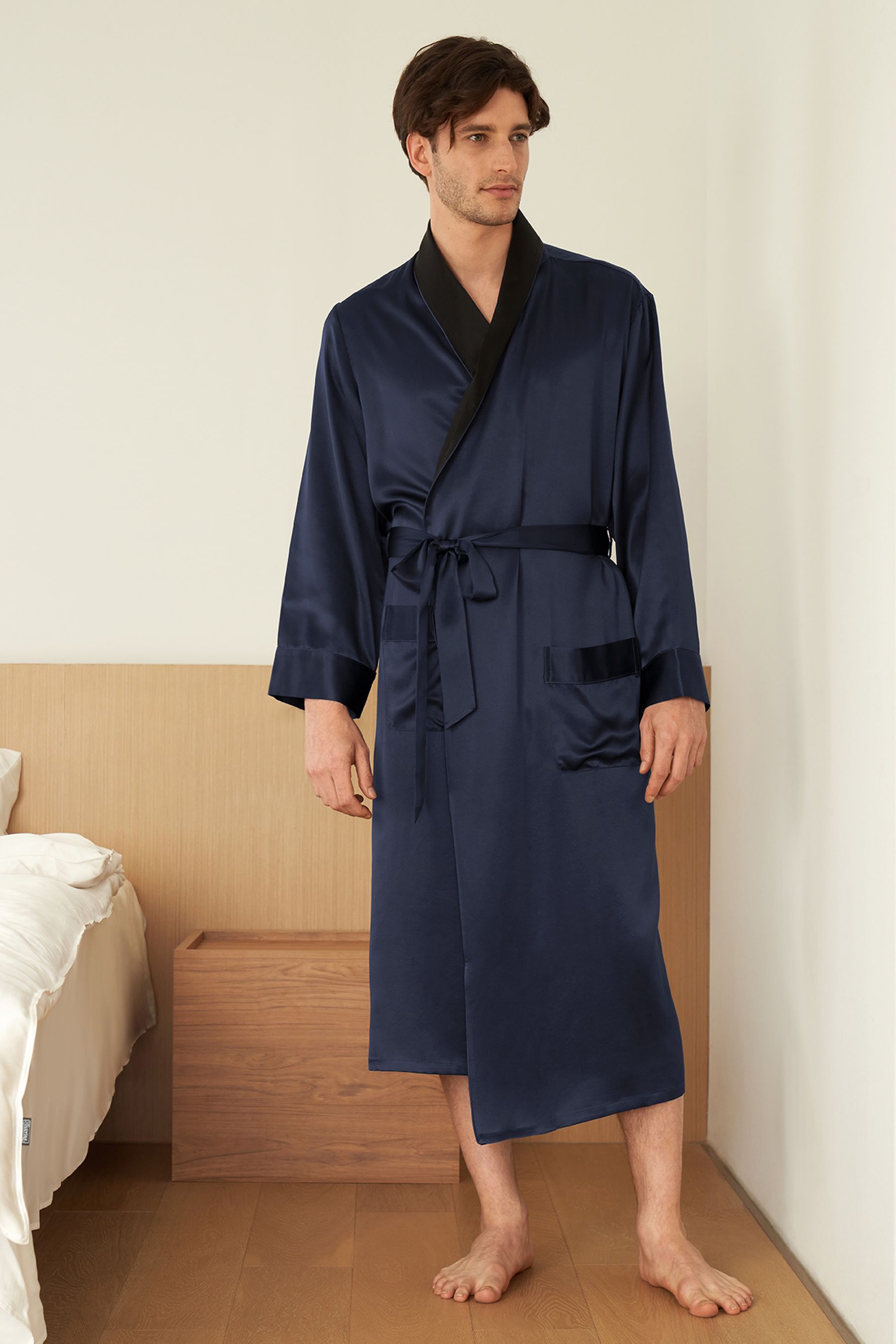 Black Collar Silk Robe