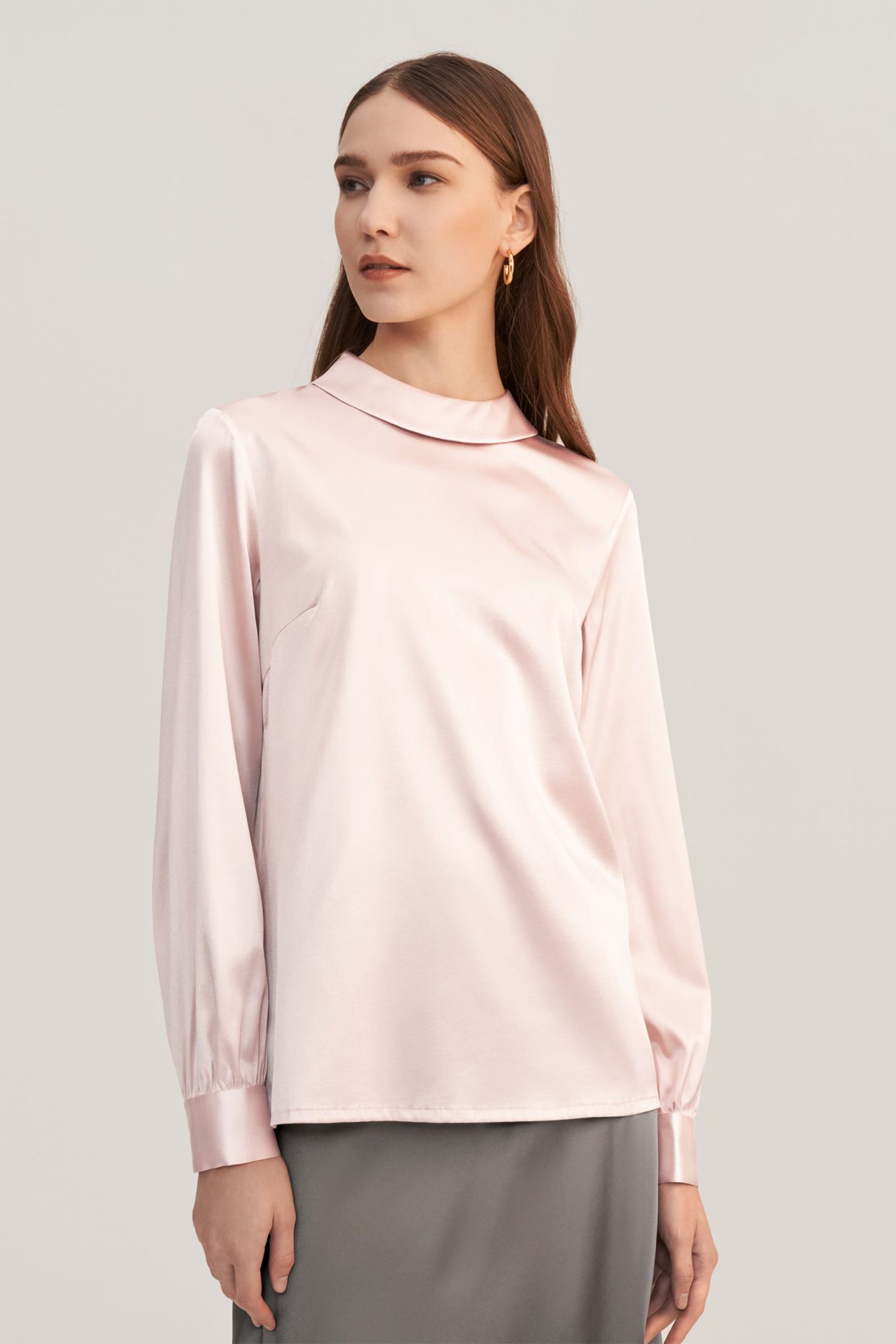 Stand Collar Long Sleeves Silk Blouse