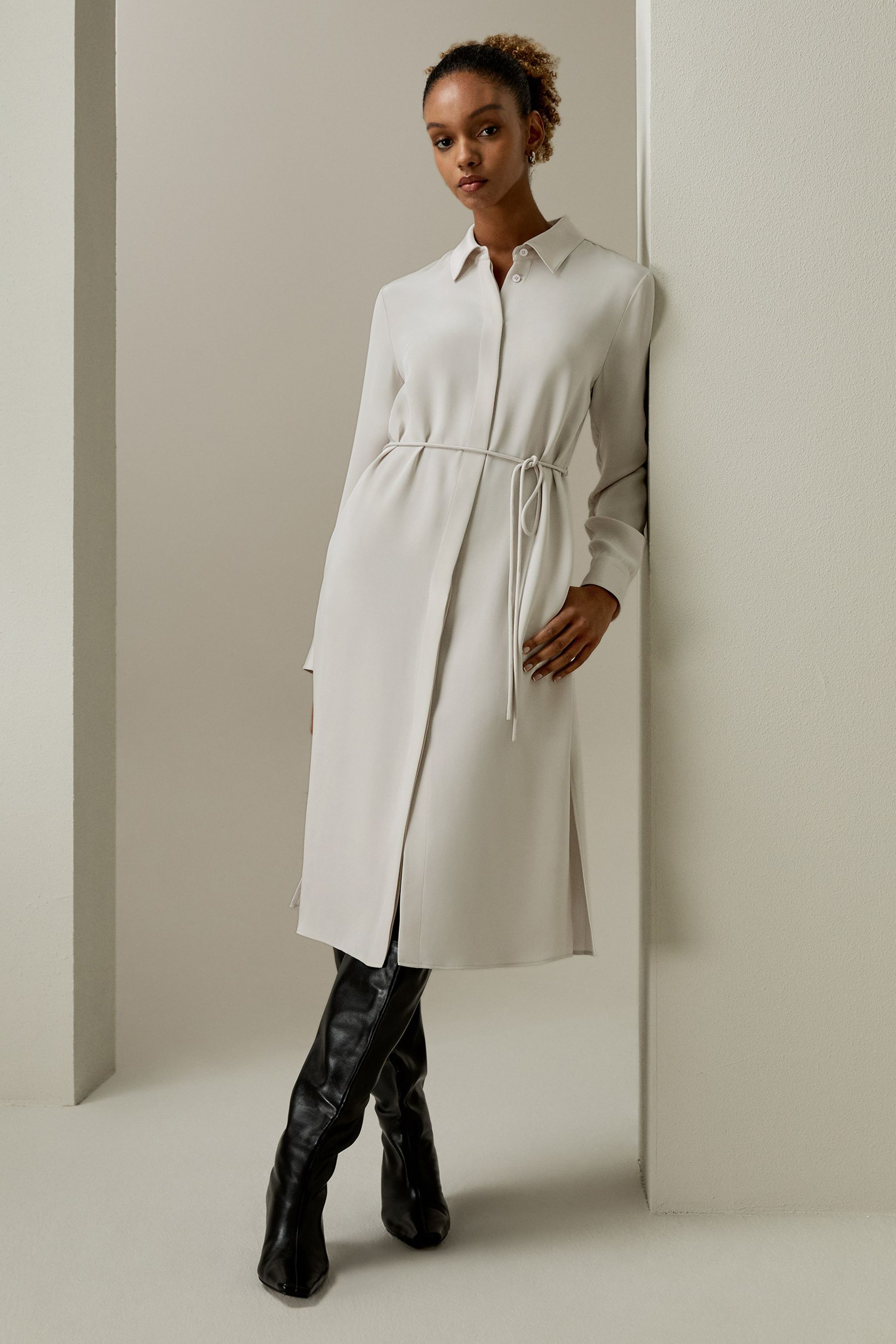 Rope Tie Plain Drape Dress