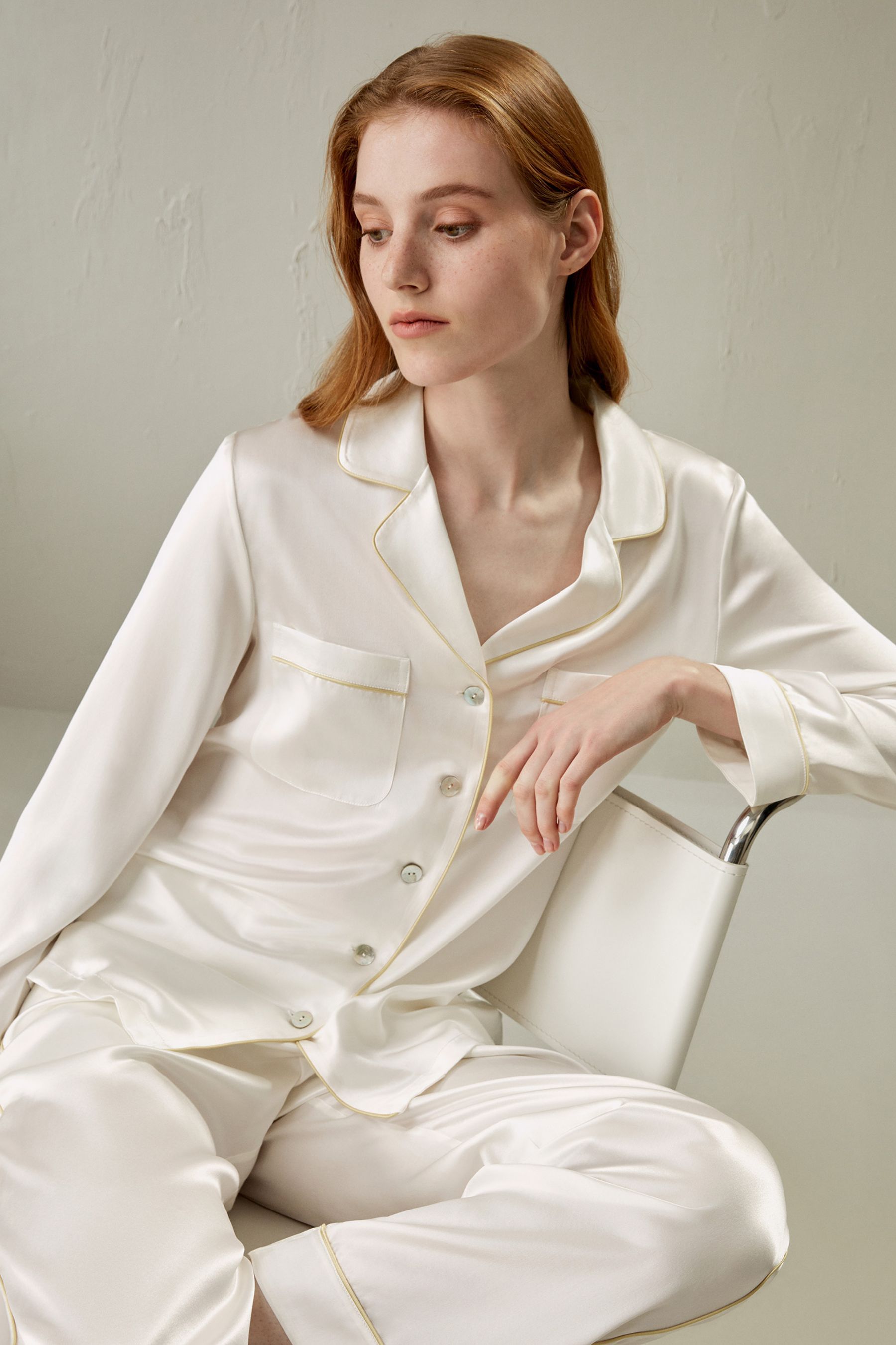 22MM Gold Piping Silk Pajamas Set