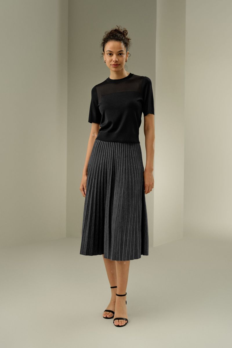 Pleated A-line Merino Wool Skirt