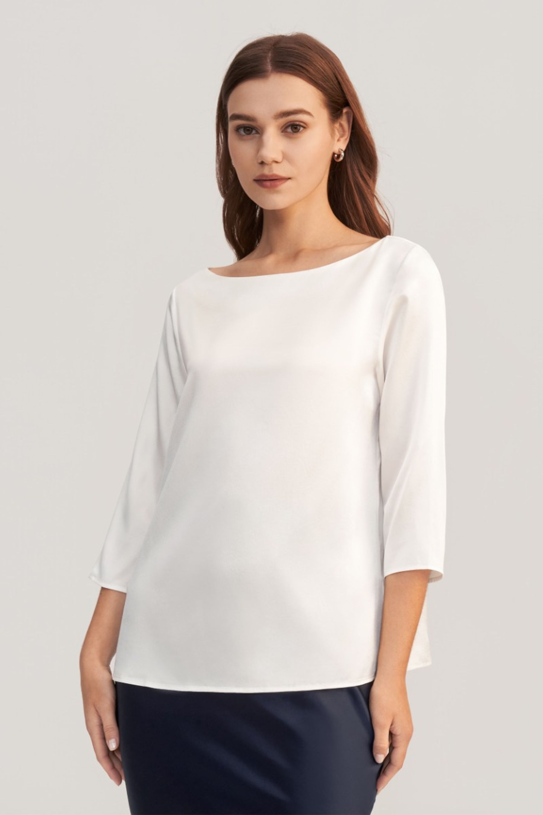 3/4 Sleeve Boat Neck Silk Blouse