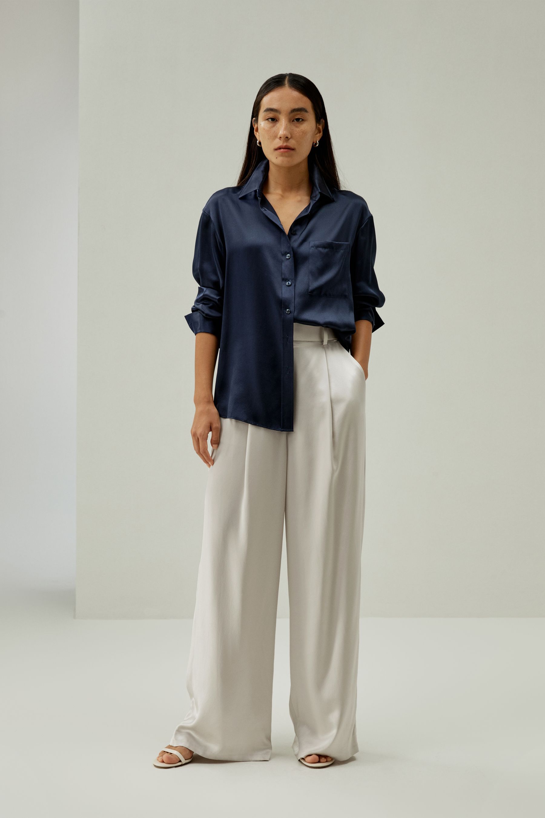 Casual Spread Collar Silk Shirt