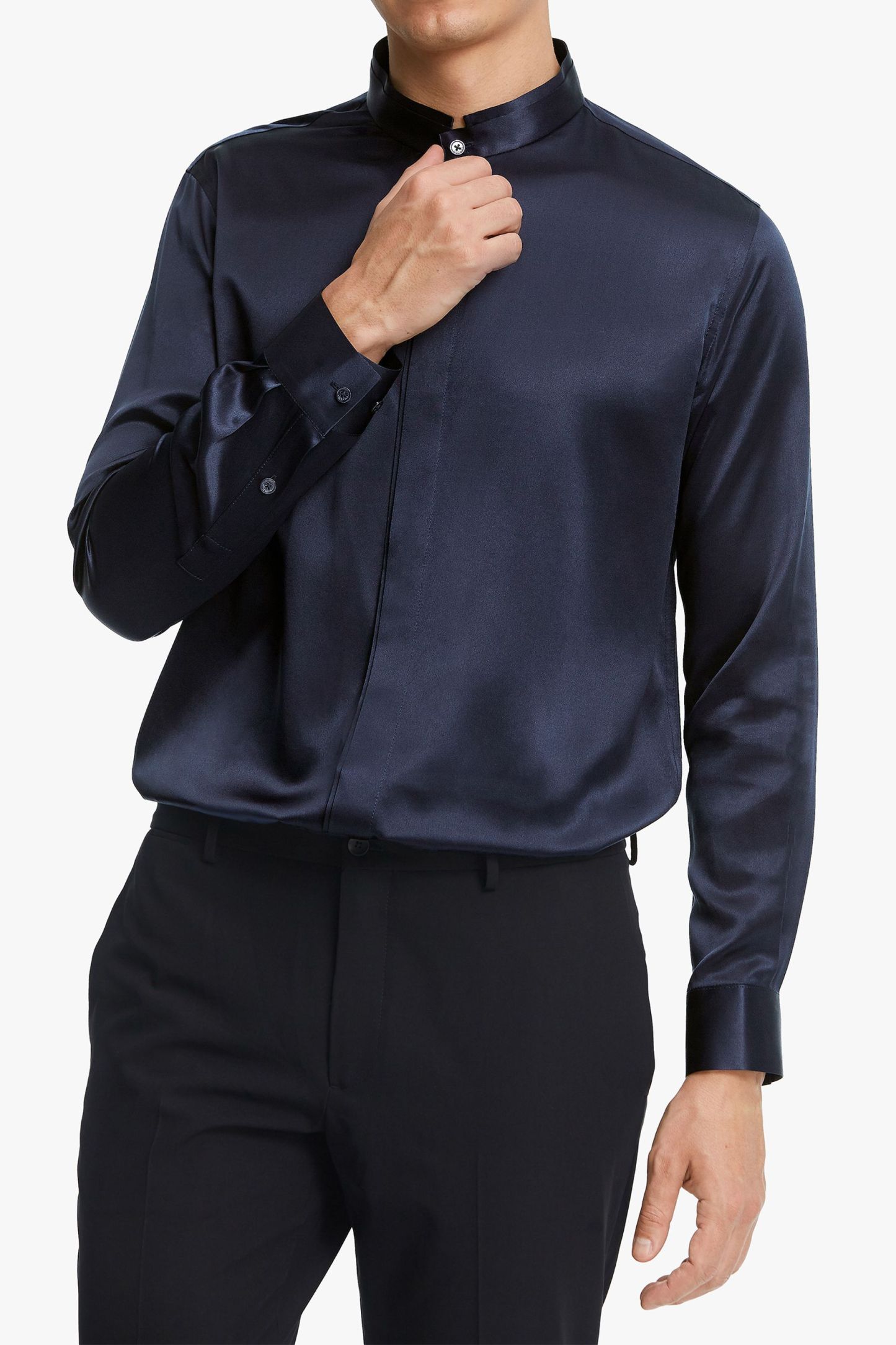 Classic Concealed Placket Silk Men Shirt