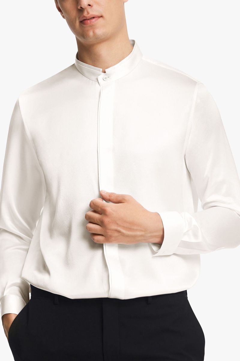 Classic Concealed Placket Silk Men Shirt