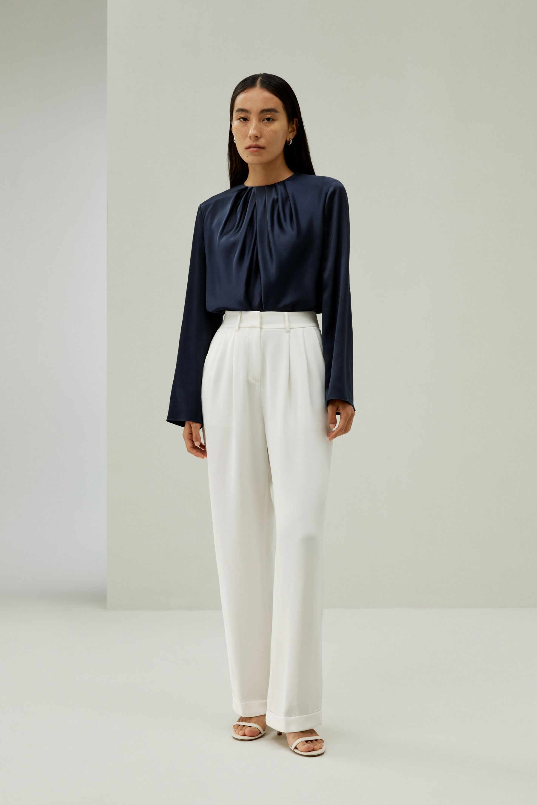 Silk Ruched-Neck Top