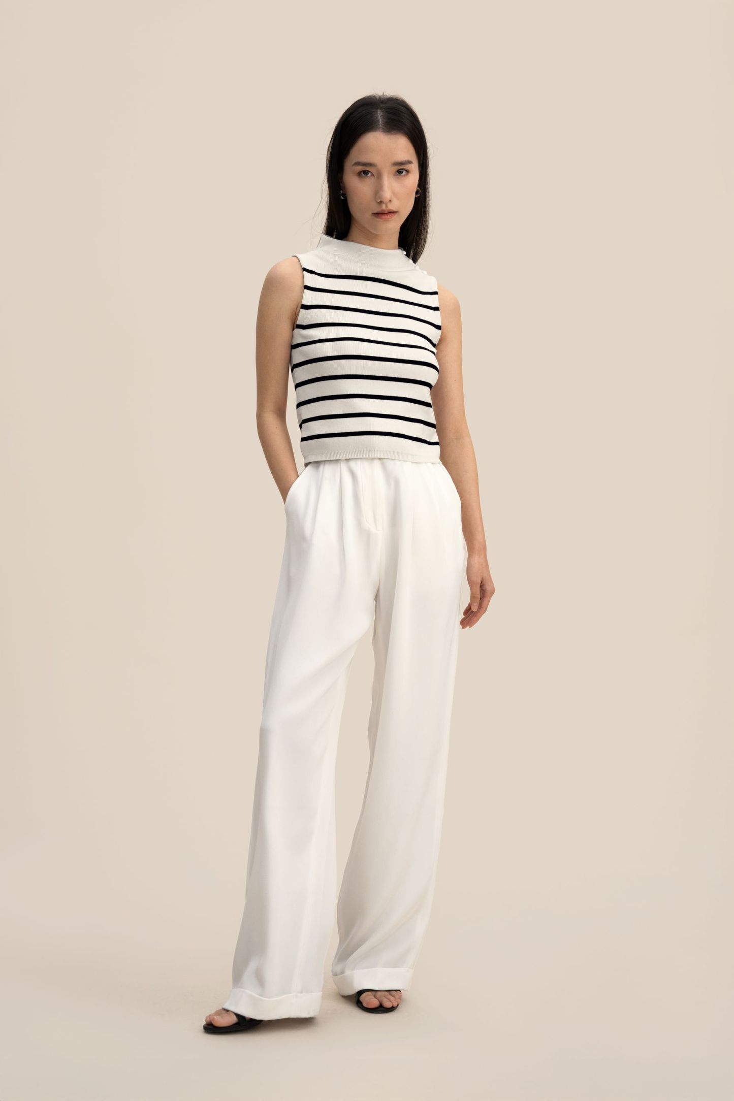 Cropped Spun Silk Strip Sweater