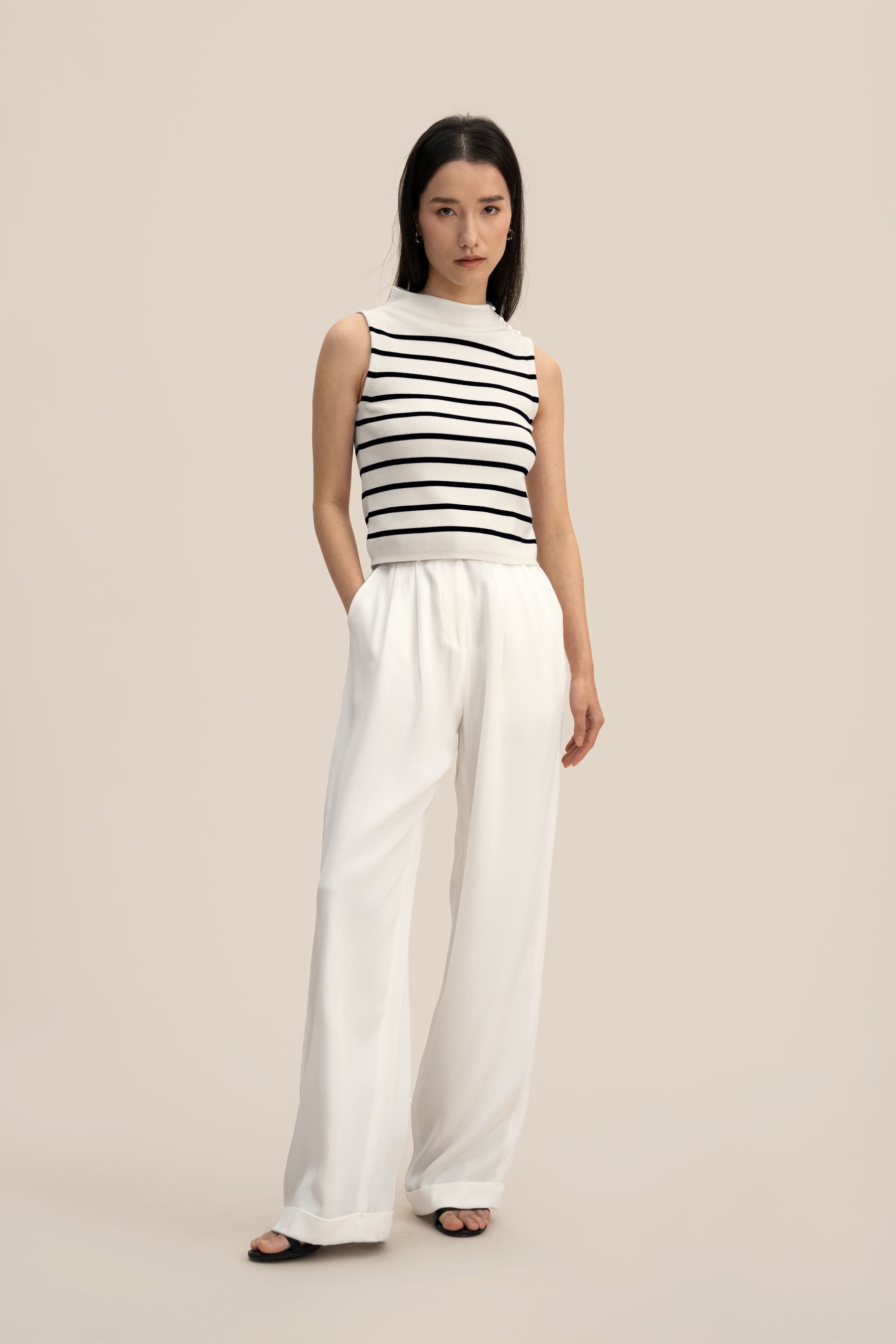 Cropped Spun Silk Strip Sweater