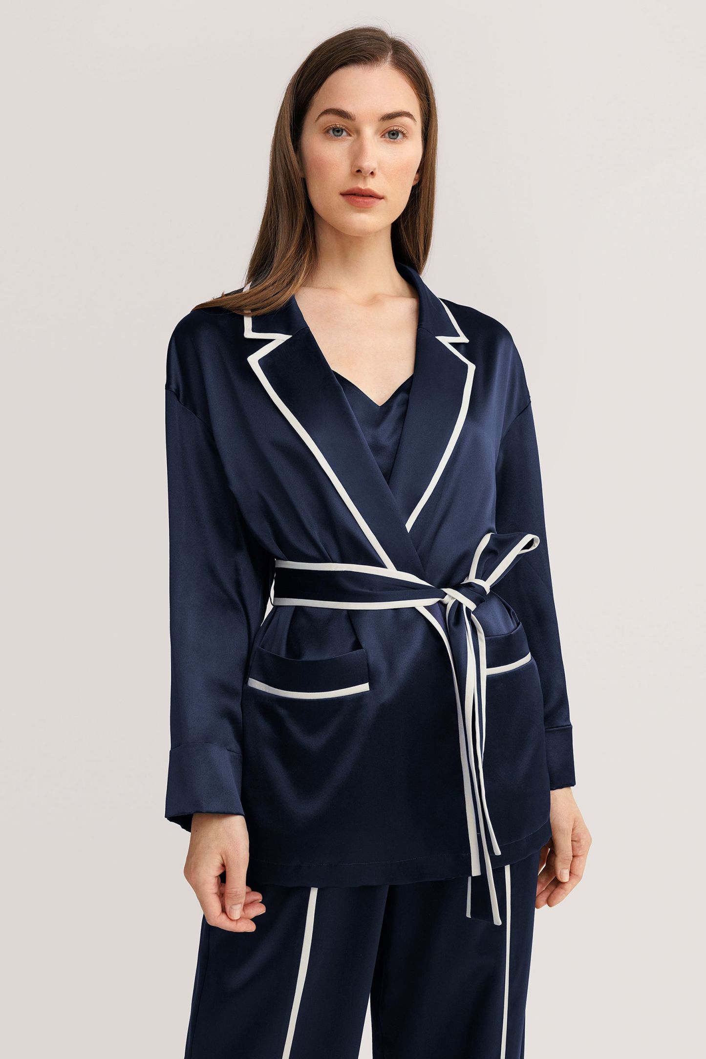 Classic Lapel Collar Silk Robe