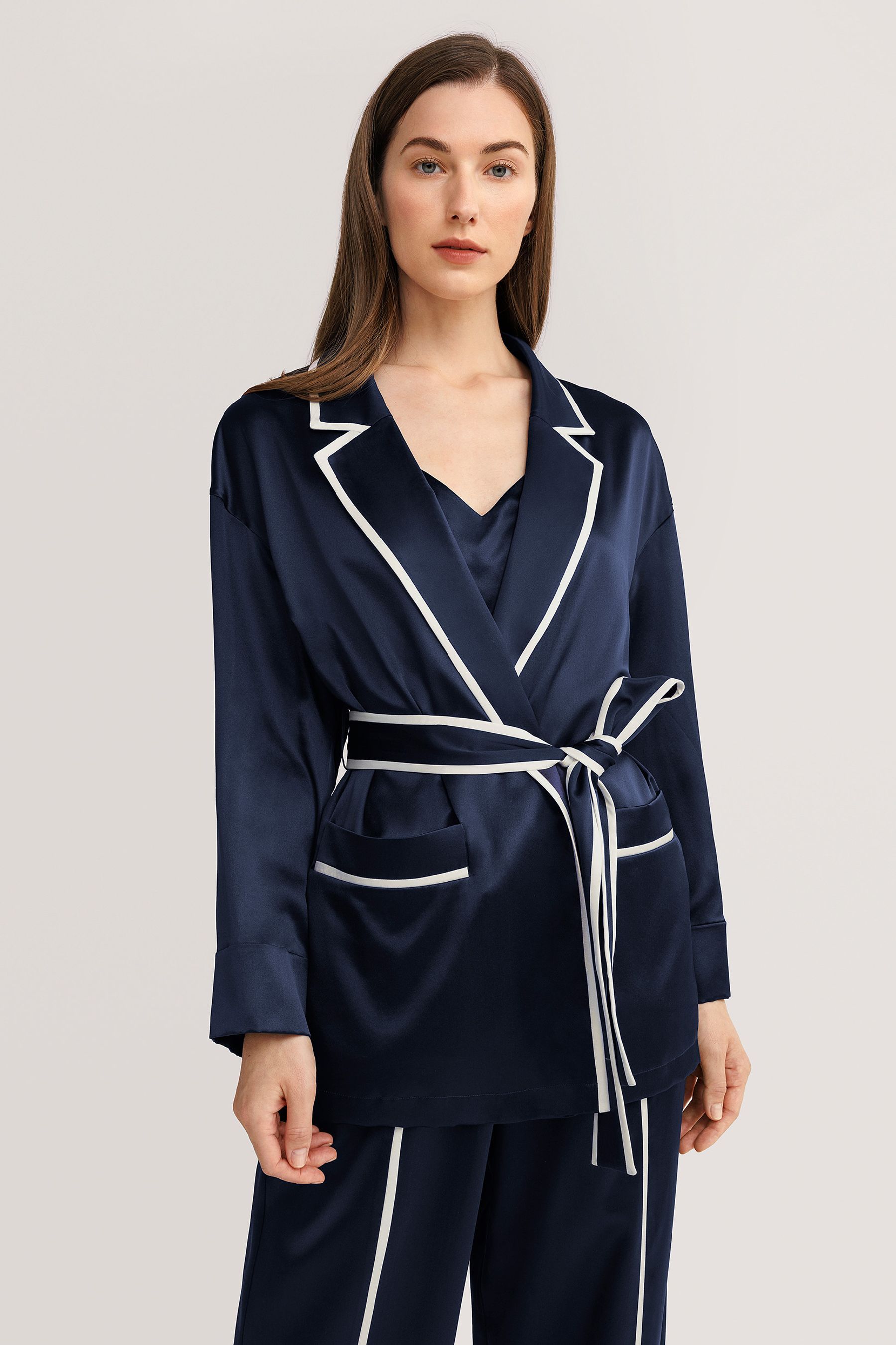 Classic Lapel Collar Silk Robe
