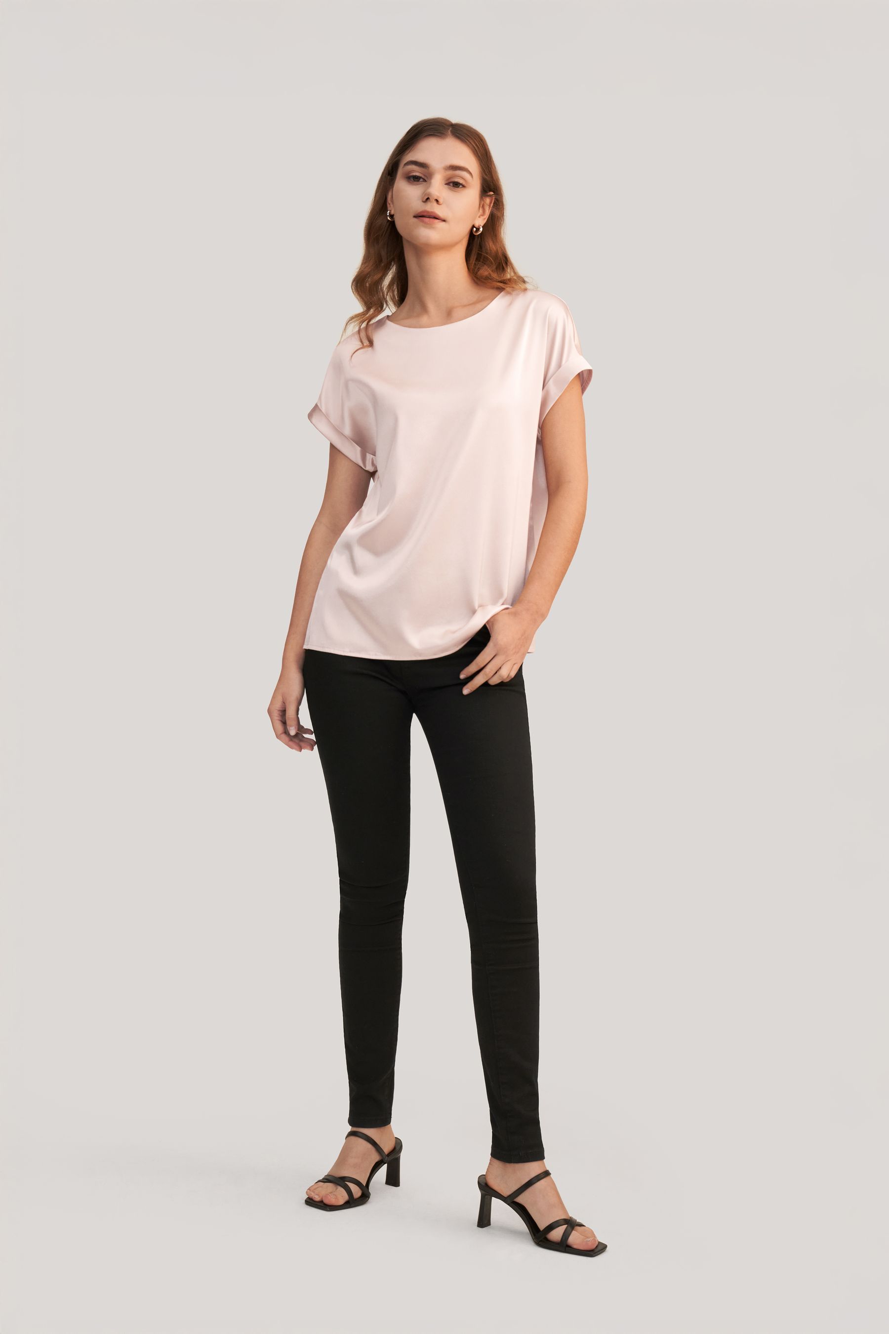 Short Sleeves Round Neck Silk T Shirt