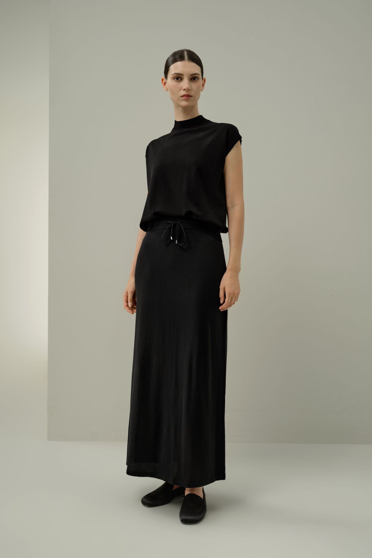 Merino Wool Drawstring Maxi Skirt