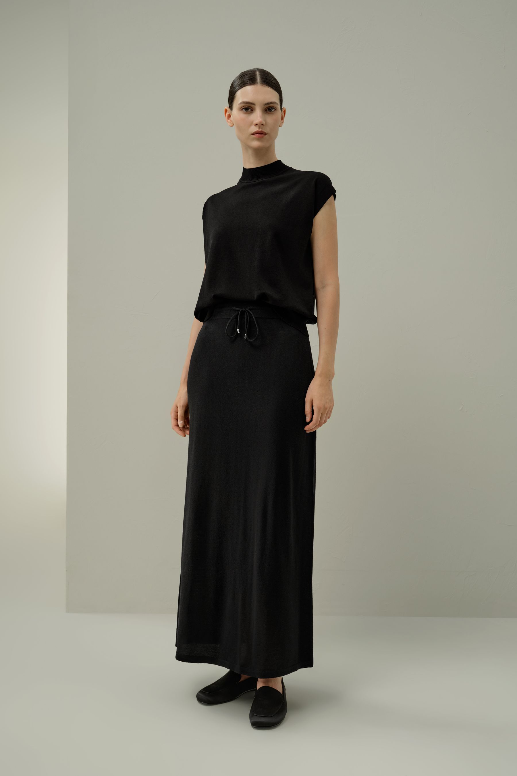 Merino Wool Drawstring Maxi Skirt