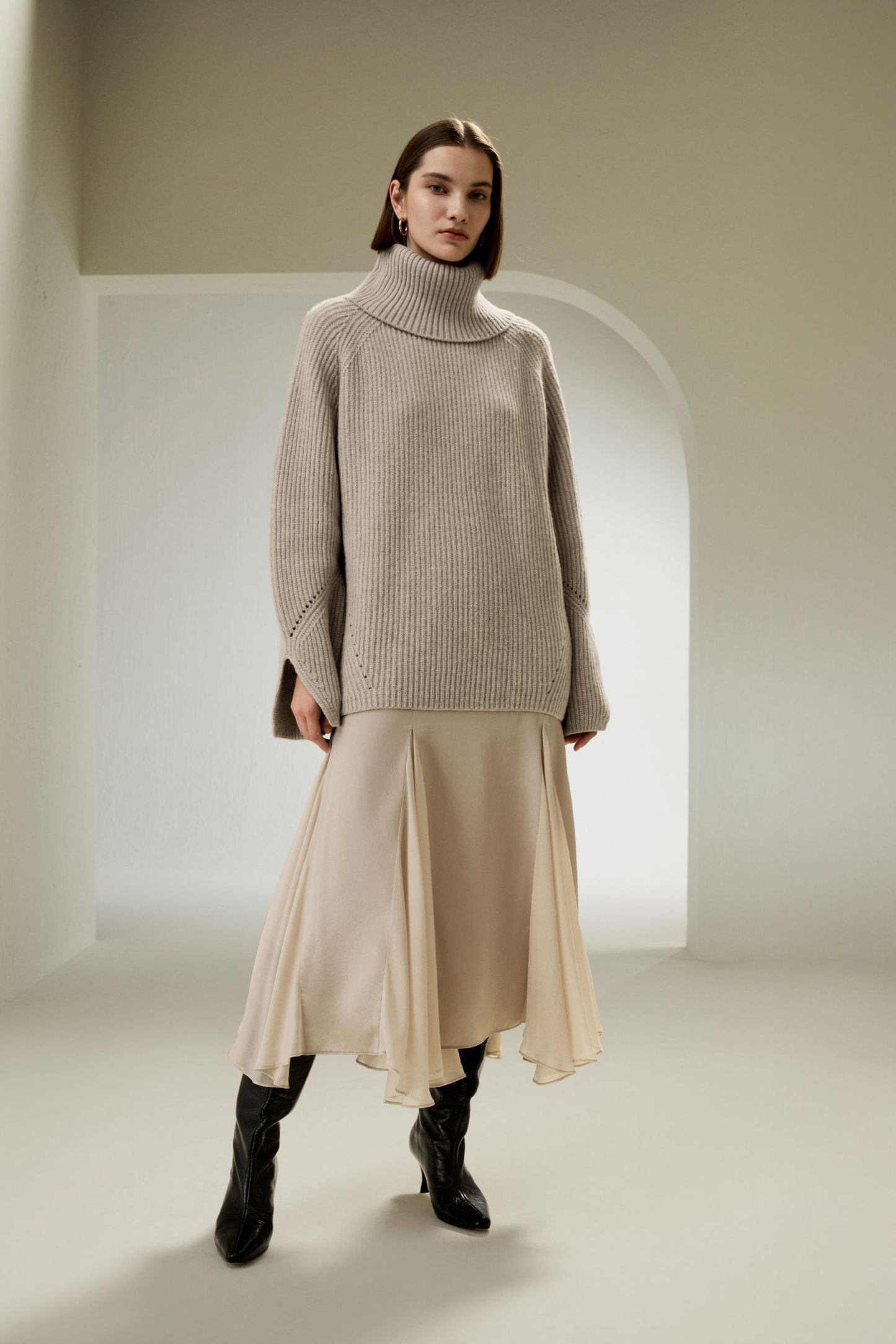 Oversized Merino Wool Sweater with Slit Sleeves